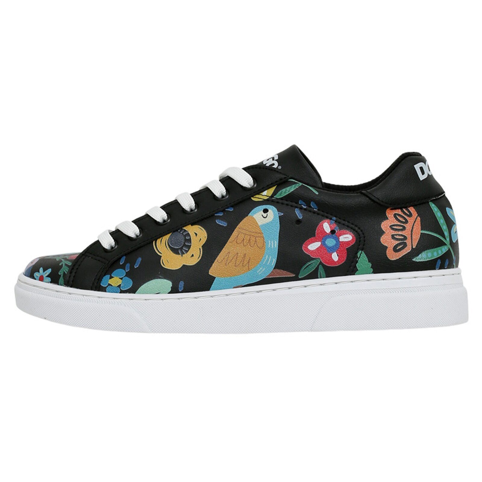 DOGO Ace Low-Top Sneaker Flowers & Birds Black Damen Sneaker Sneaker Handgefertigt
