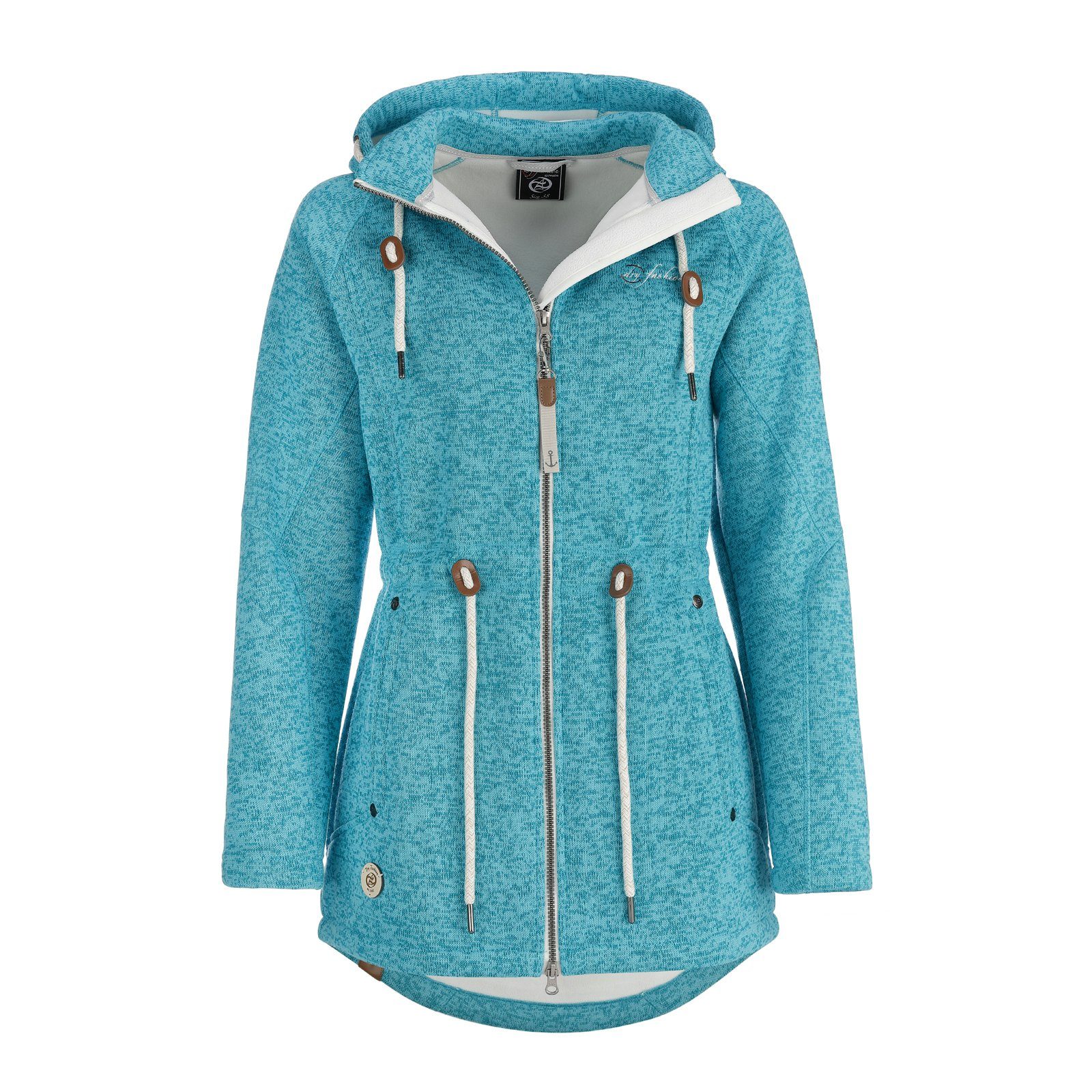 Damen Wärmende Peter-Ording blau Fashion melange - Kapuze capri Fleece-Mantel mit Wollmantel Dry St. Fleecejacke