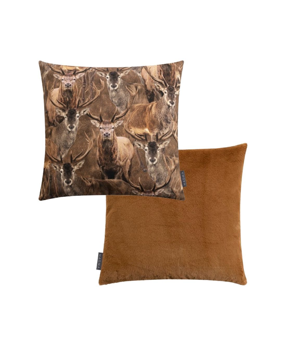Magma Heimtex Kissenhülle Zierkissenhülle Buck Hirsche, (1 Stück), Fellimitat Rückseite einfarbig ca. 45x45cm