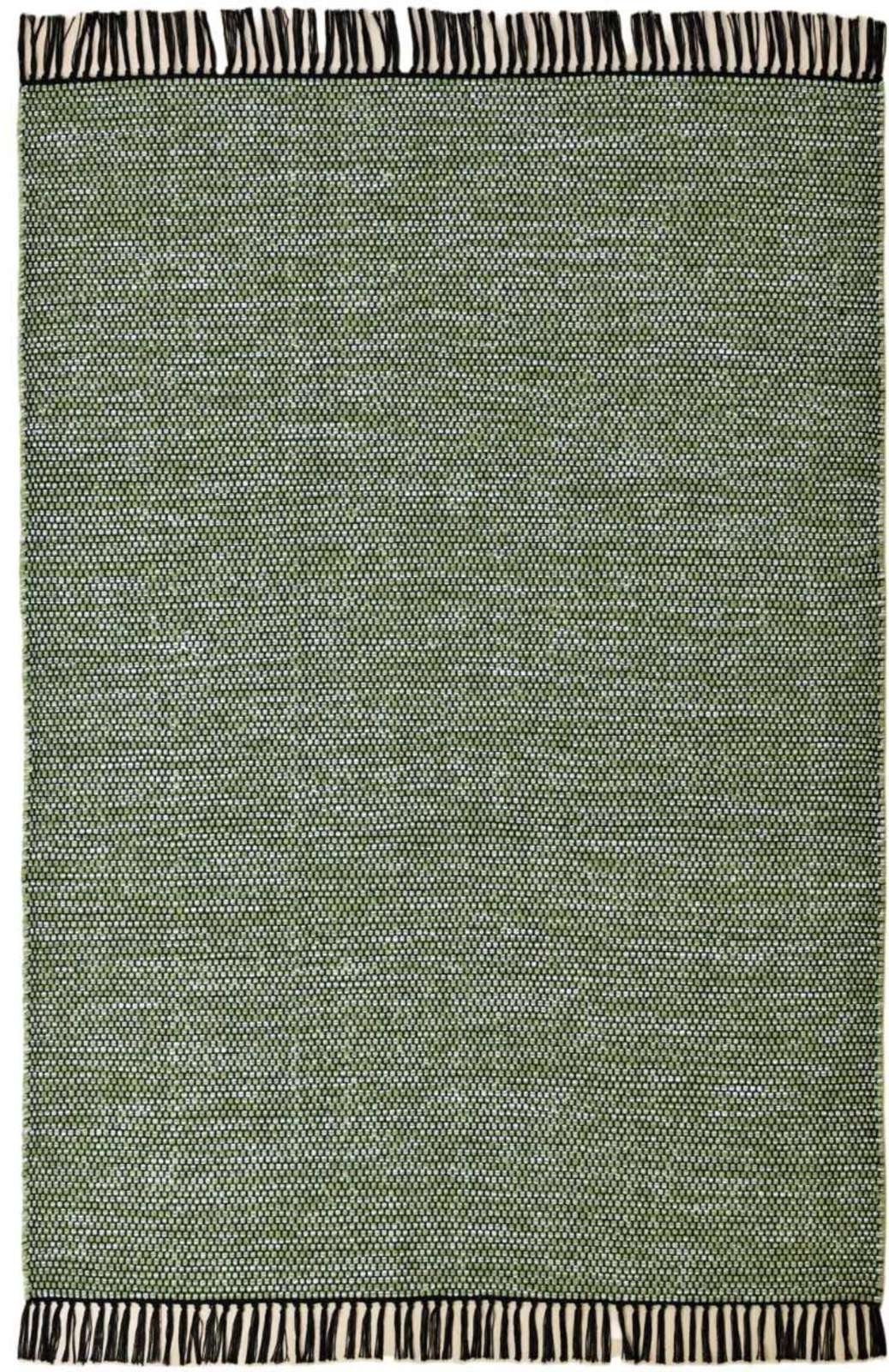 Wollteppich Handwebteppich Borkum 100% rechteckig, 5 modern Baumwolle, mm, Wohnzimmer TaraCarpet, gewebt cm Baumwolle nachhaltig grün 080x150 Höhe: Küche