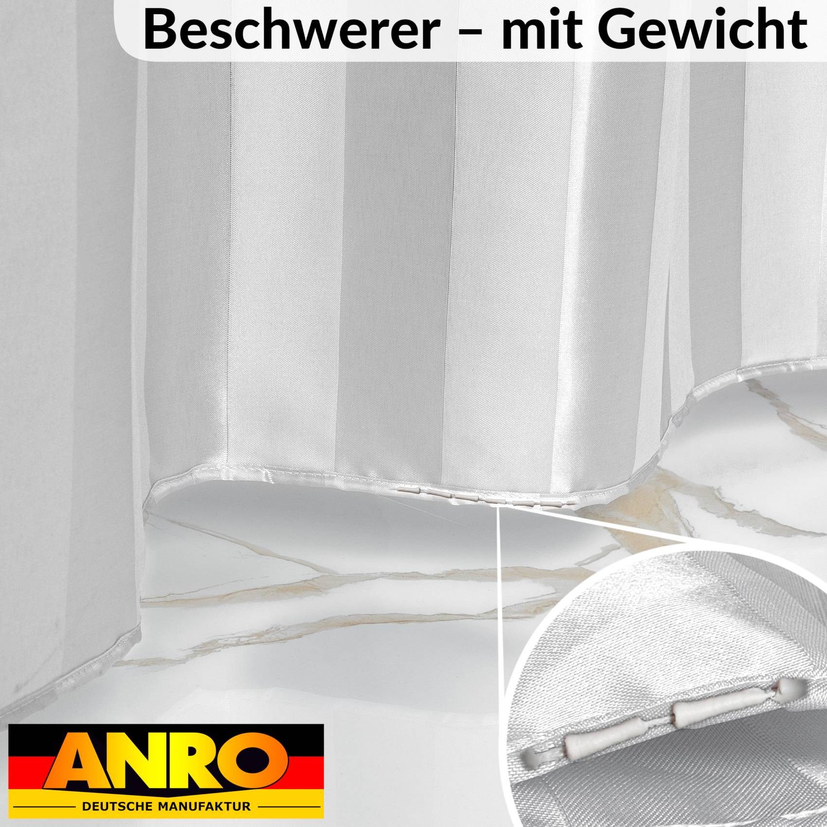 ANRO Duschvorhang aus Italien hochwertiger Badevorhang Textil mit Ösen und Haken Breite 120 cm (Packung, 1-tlg., Duschvorhang inkl. Aufhängeringe), robuster Vor – Bild 4 von 5