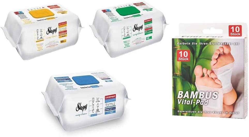 Sleepy Easy Clean Oberflächenreinigungstücher 1 Gelb 1 Blau 1 Grün + Pads Reinigungstücher (1-tlg., 3 Packung à 100 Tücher)