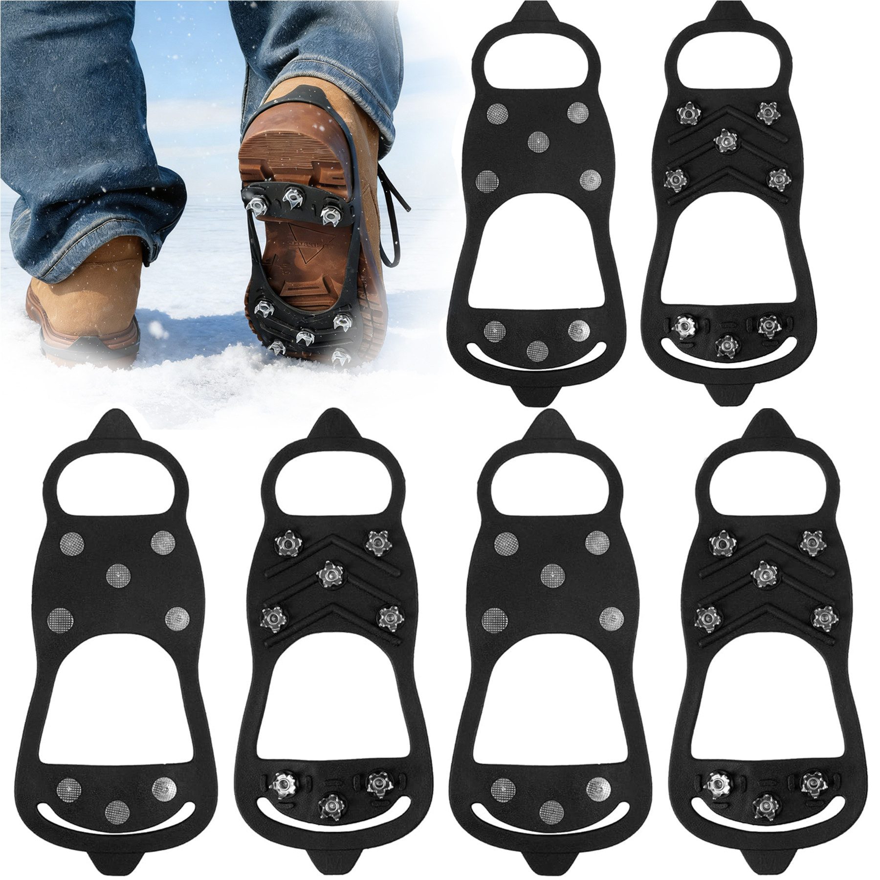 Mutig Spikes 3 Paar Anti Rutsch Schuhspikes, Spikes Schuhe Schuhkrallen mit 8 Zähne (Spikes zum Überziehen, Edelstahl Spikes, Steigeisen für Damen & Herren, Einheitsgröße für Schuhe und Stiefel), Grödel für Gehen Wandern Trekking Eisfischen Winter Outdoor von Mutig