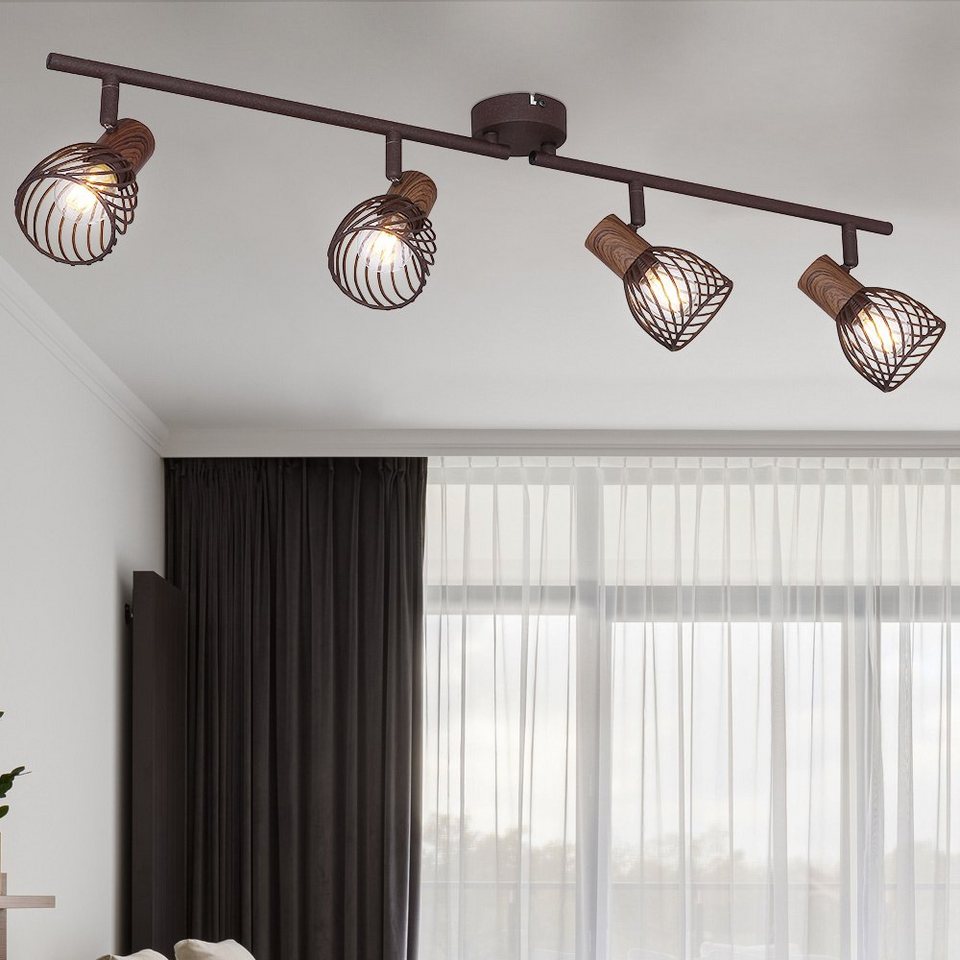 etc-shop LED Deckenleuchte, Leuchtmittel nicht inklusive, Decken Lampe  Leuchte Beleuchtung Metall Holz Spots Beweglich Wohn