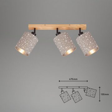 Briloner Leuchten Deckenspots 2078-031, Sterneneffekt, schwenkbar, Stoffschirm, Holz, ohne Leuchtmittel, Warmweiß, Deckenlampe, 47,5x13x15,5cm, Taupe, max.25W, E27, Wohnzimmer, Flur