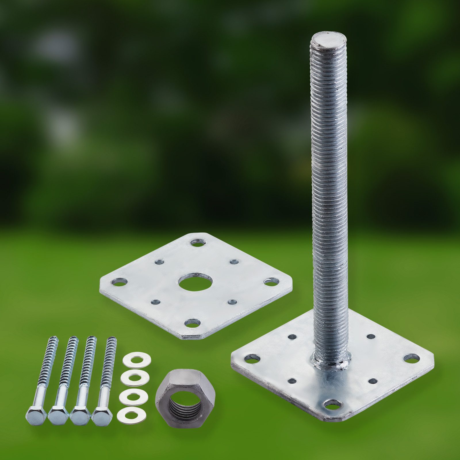 SO-TECH® Pfostenträger Stützträger höhenverstellbar Gewinde M24 Stahl feuerverzinkt, (1-St), zum Aufschrauben, wetterfest, 80 x 80 x 250 mm