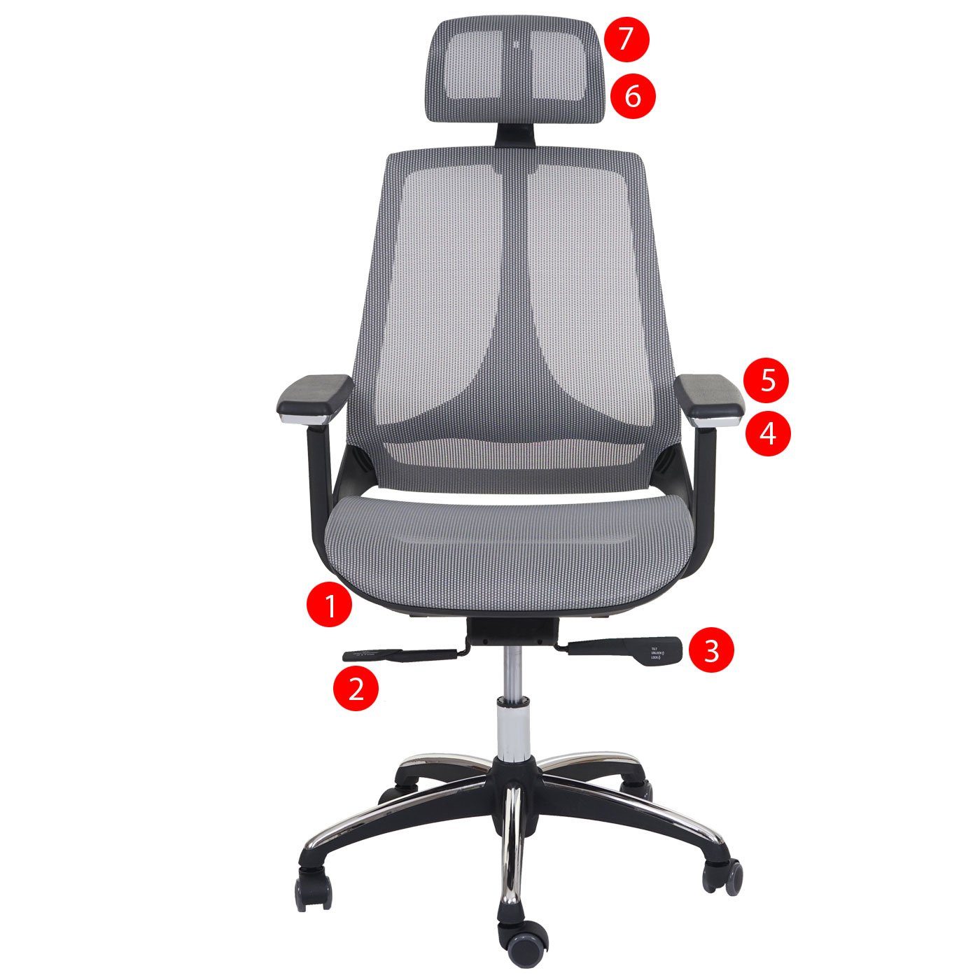 MCW-A59, Kopfstütze, MCW Höhenverstellbare tiefenverstellbare Sitzfläche Schreibtischstuhl grau