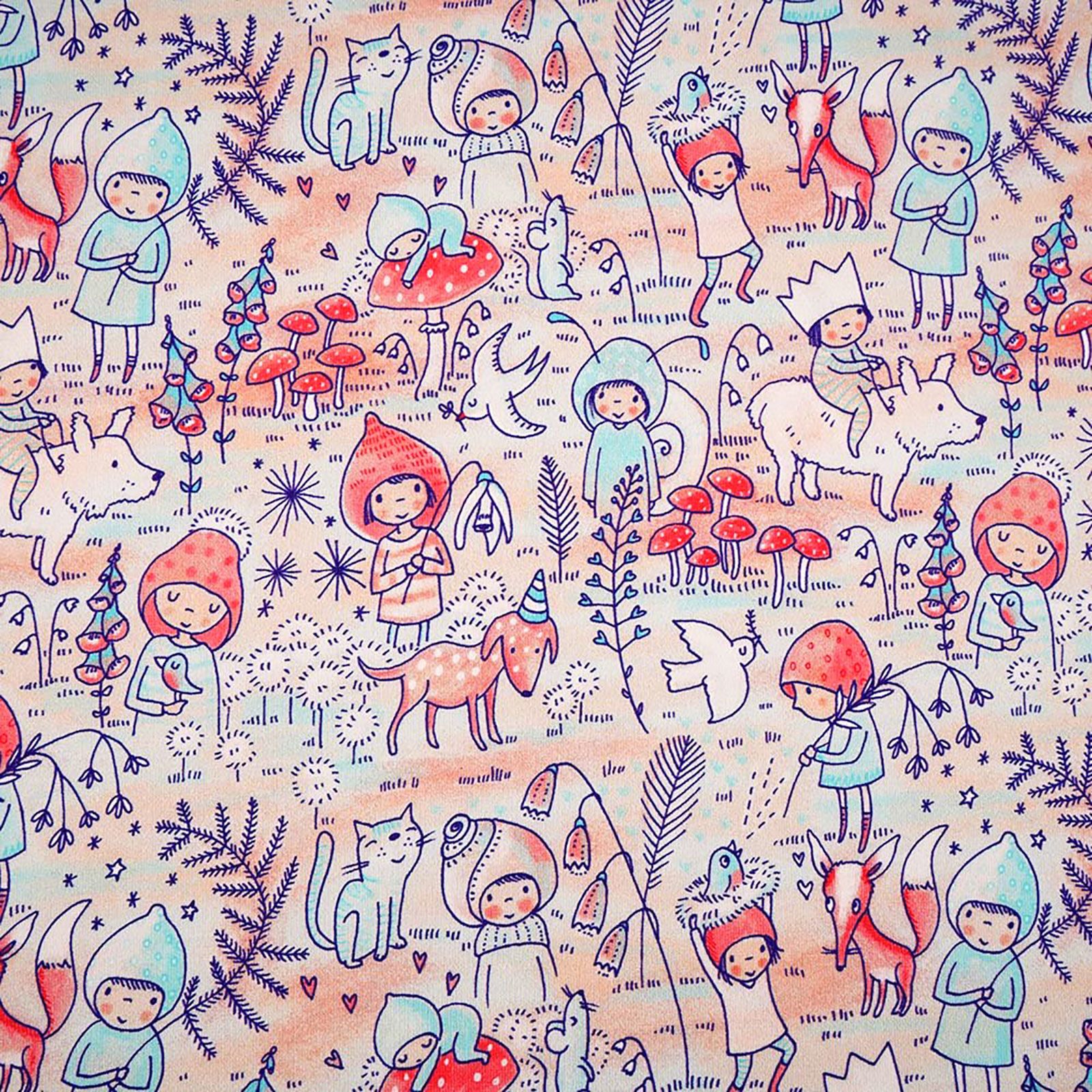 Stoffonkel Stoff Biojersey Kinderstoff Draußen türkis ab 0,5x1,65m