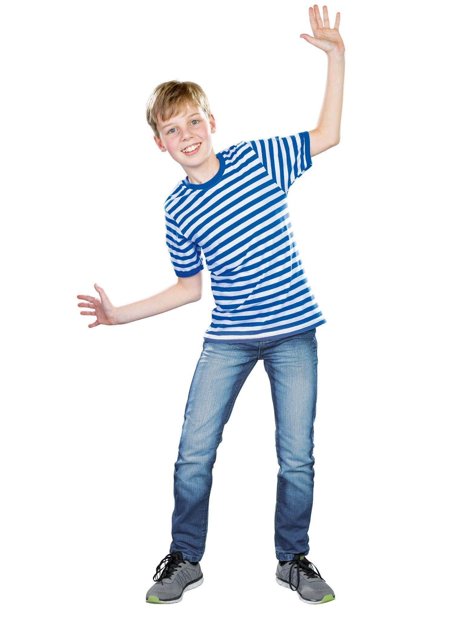 Metamorph Clown-Kostüm Ringelshirt blau-weiß - Faschingskostüm Kinder, Klassische Ringelware für Kinderkarneval und Fasching