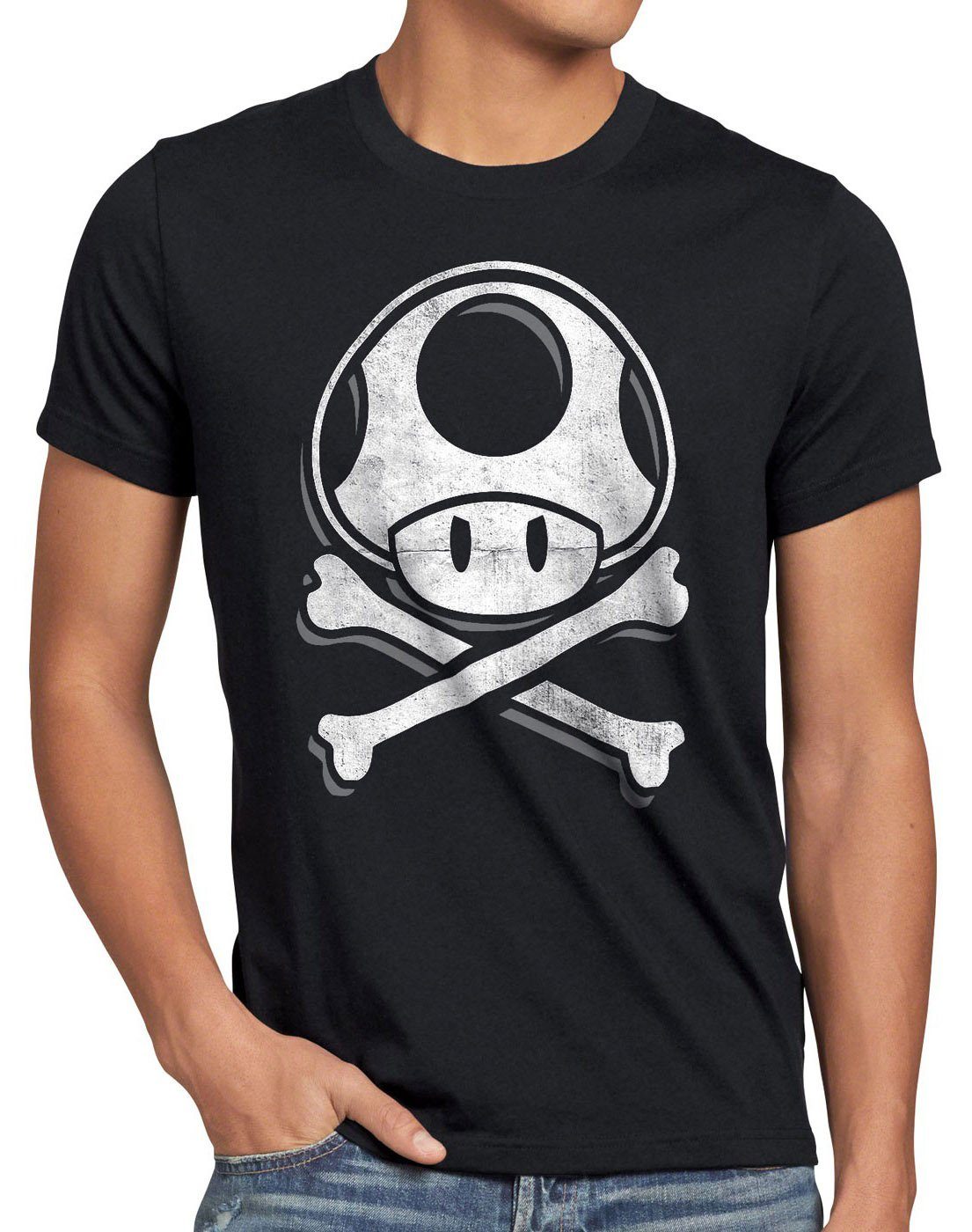 style3 Print-Shirt Herren T-Shirt Toadskull mario totenkopf videospiel konsole super world schwarz