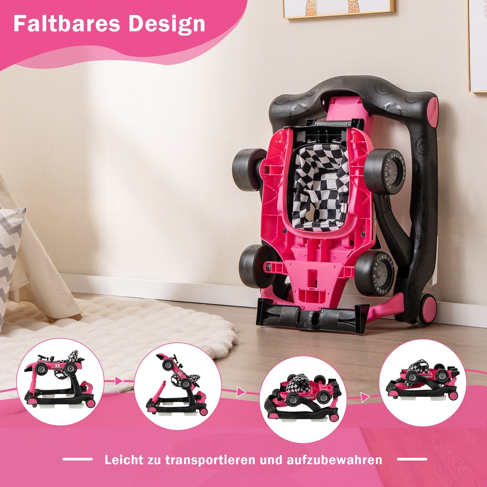 COSTWAY Lauflernhilfe 4 in 1 Lauflernwagen, mit Musik, Licht, ab 6 Monaten – Bild 5 von 5
