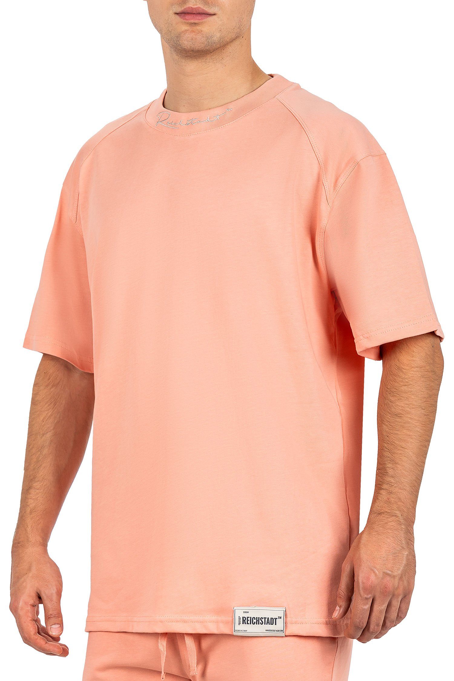 am Stitching Kurzarm (1-tlg) 23RS041 mit Casual T-shirt Oversize-Shirt Kragen Reichstadt Pink