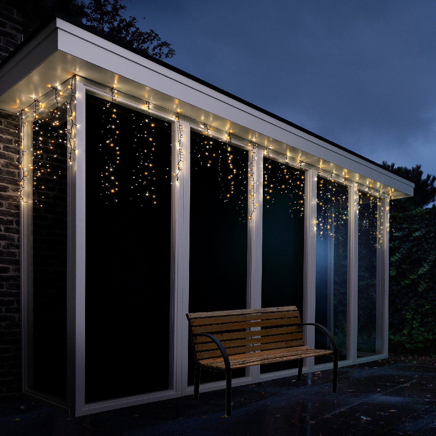 MARELIDA LED-Lichtervorhang Eisregen 16 Stränge 3,75m verlängerbar Weihnachtsbeleuchtung Außen, 256-flammig