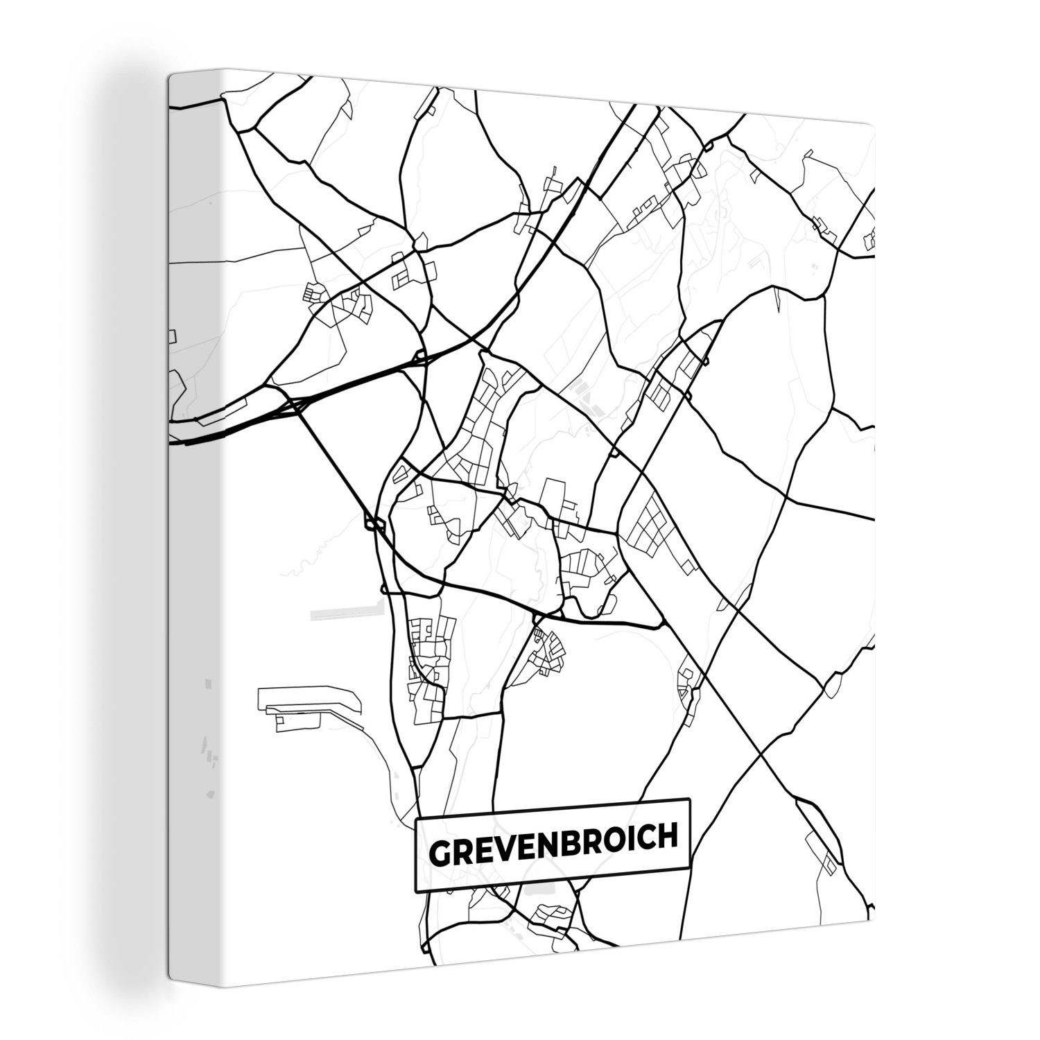 OneMillionCanvasses® Leinwandbild Grevenbroich - für Leinwand (1 Wohnzimmer St), Stadtplan, - Schlafzimmer Karte Bilder