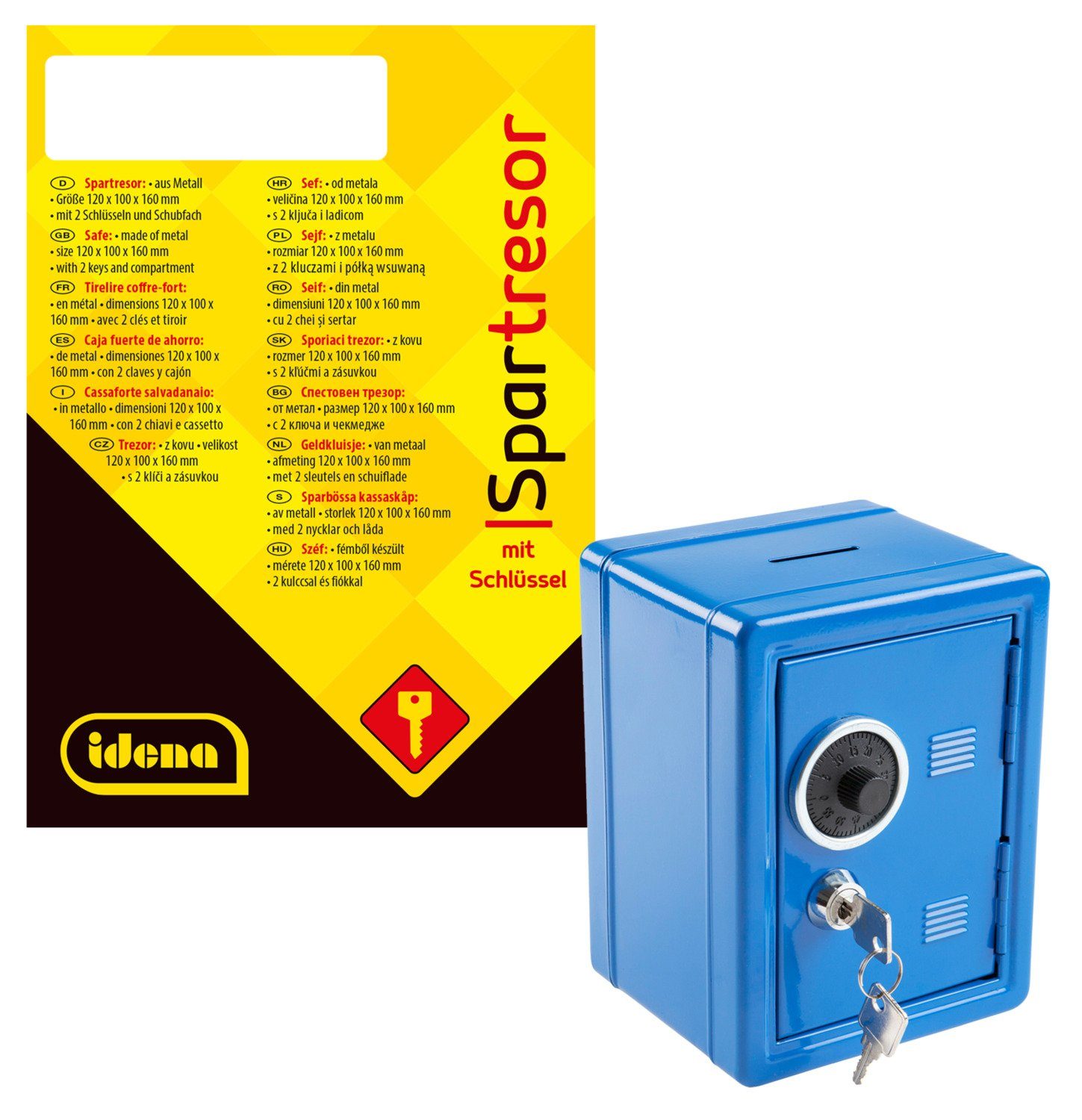 Spardose Idena 50036 - Spartresor, 120 x 105 x 160 mm, blau, 1 Stück