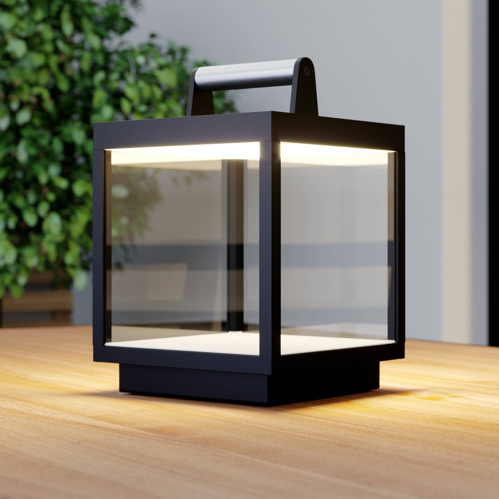 Lucande Außen-Tischleuchte Cube, LED, Metall, Schwarz warmweiß IP54, 1 x 4,5 W LED, warmweiß