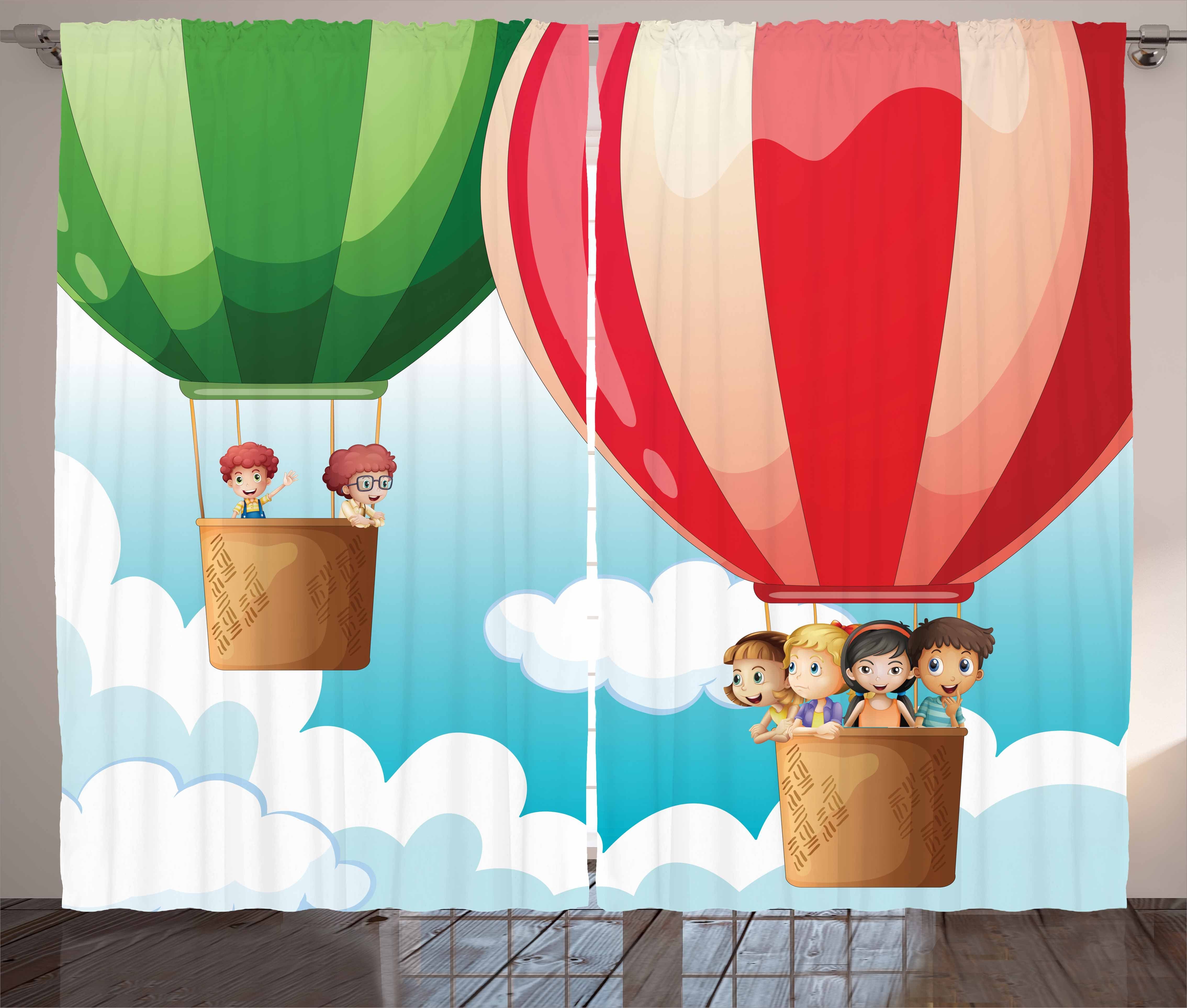 Gardine Schlafzimmer Kräuselband Vorhang mit Schlaufen und Haken, Abakuhaus, Erkunden Kinder in Luftballons