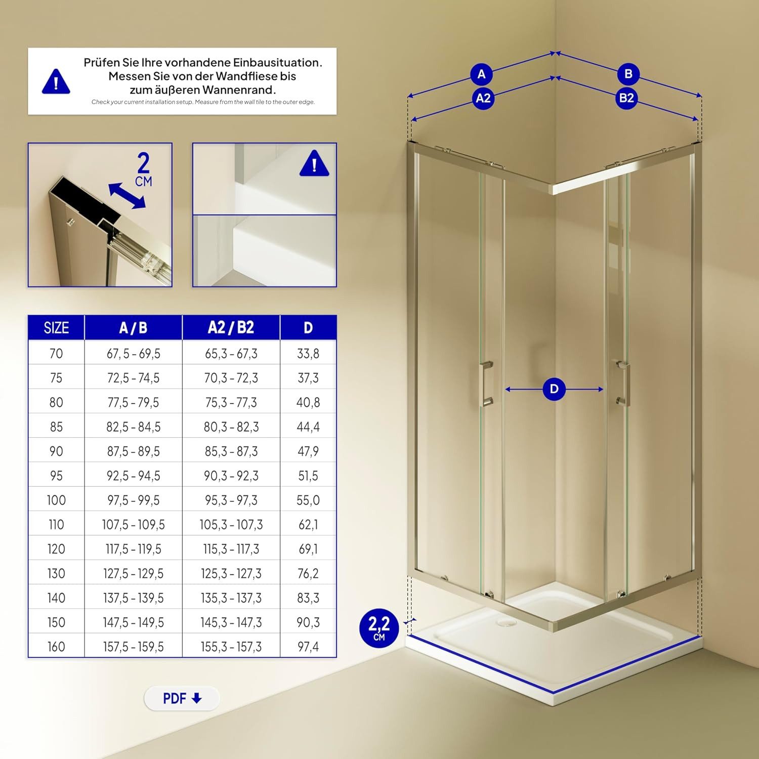 i-flair Eckdusche Schiebetür Duschkabine DIANA aus durchsichtigem 6 mm ESG, BxT: 80x80 cm, Einscheibensicherheitsglas, ohne Duschtasse, mit hochwertigen Aluminiumprofilen in silber, ebenerdiger Einbau möglich, mit Schiebetüren