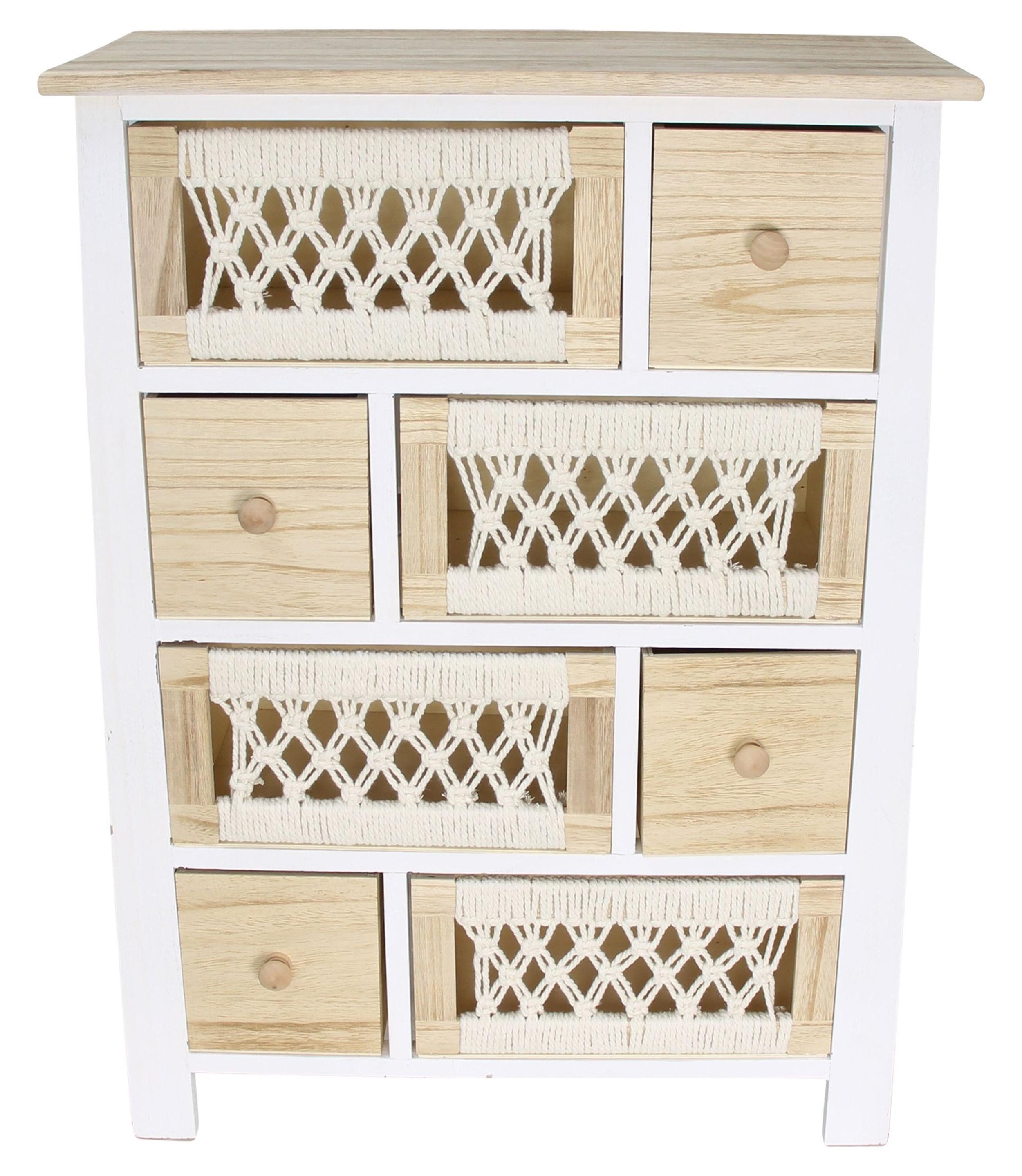 Frank Flechtwaren Kommode Kommode Makramee Holz & Textil 56x77cm 8 Schubladen