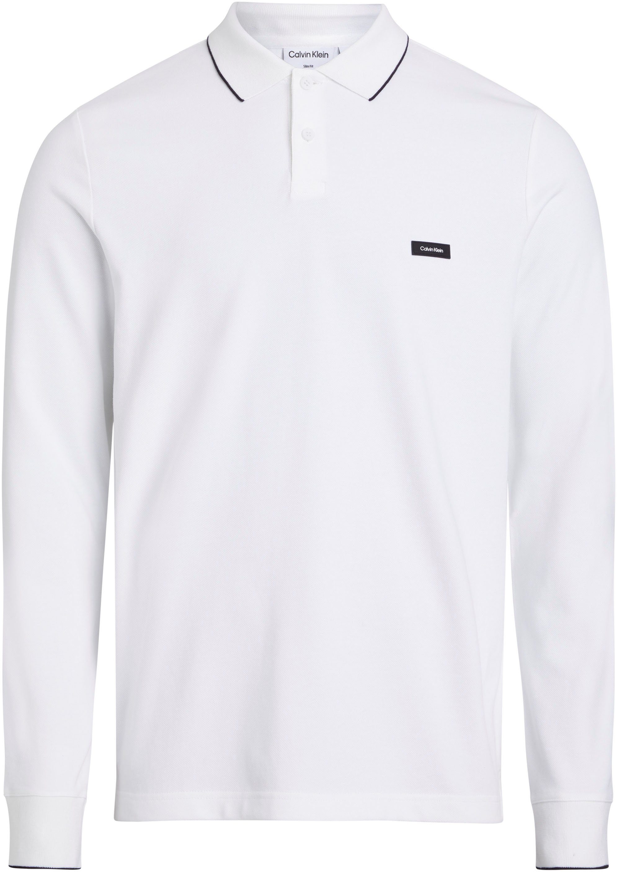 Calvin Klein Poloshirt STRETCH PIQUE LS Bright mit TIPPING Markenlabel White POLO