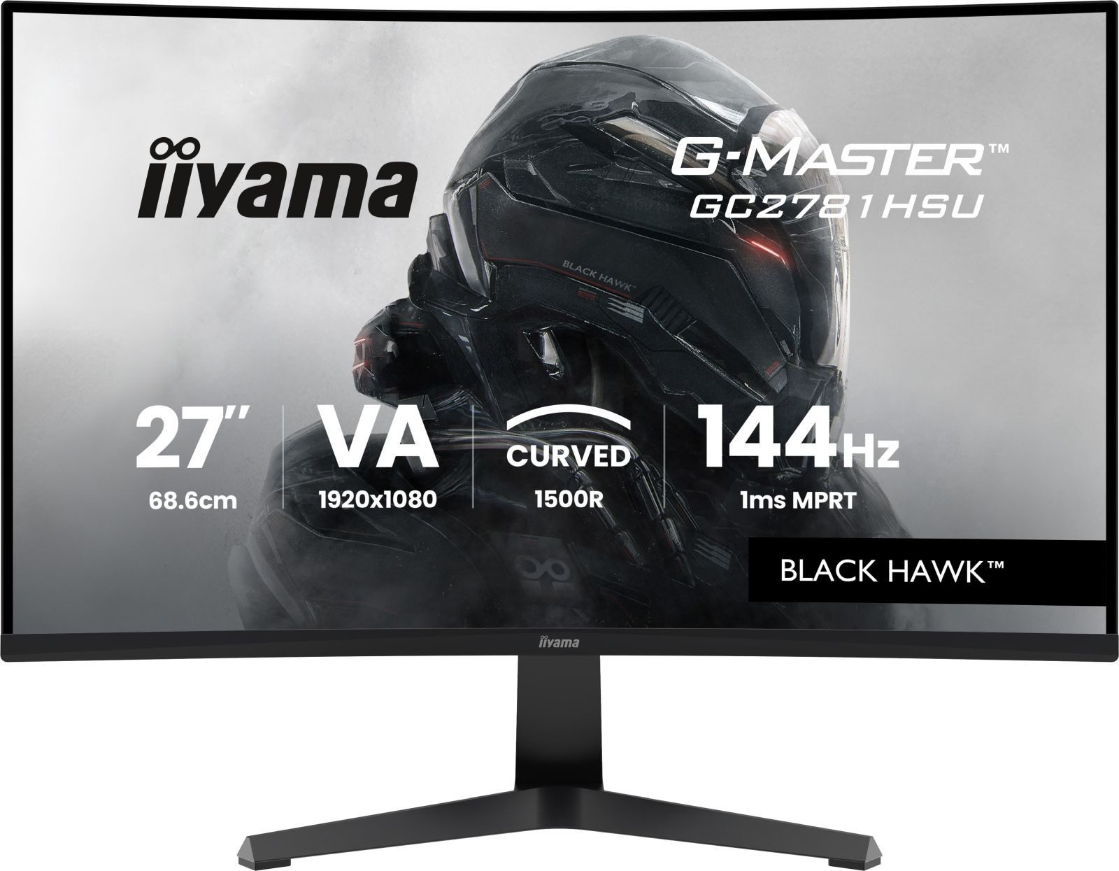 Iiyama 27 GC2781HSU-B1 HDMI DP USB TFT-Monitor (1920 x 1080 px, Full HD, 144 Hz, VA, Curved, Adaptive-Sync, Lautsprecher)