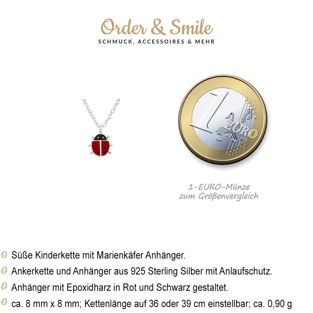 Order & Smile Schmuck Kette mit Anhänger Kette Kinder Silber 925: Mädchen Halskette mit Marienkäfer, gestempelt – Bild 2 von 2