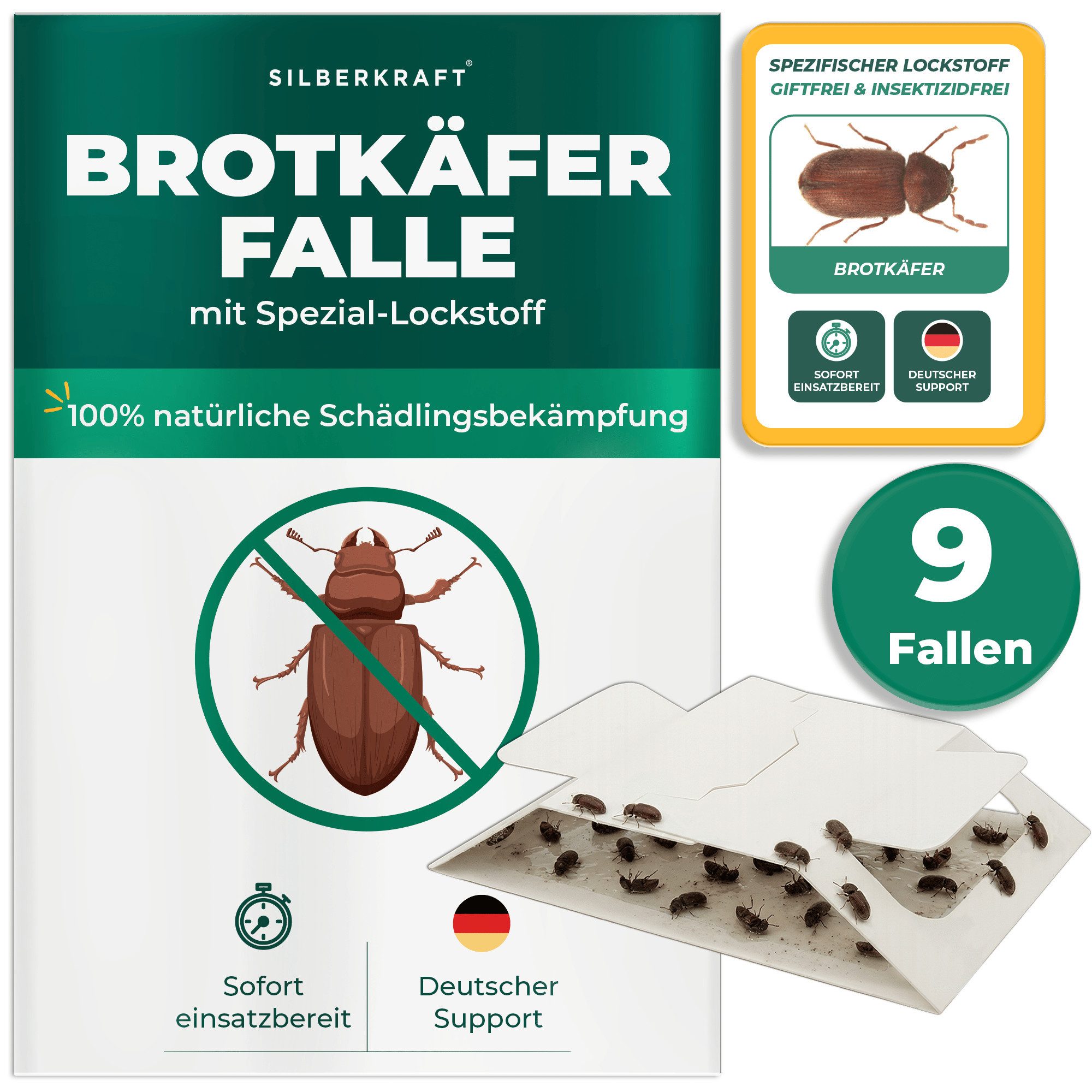 Silberkraft Insektenfalle Brotkäferfalle mit Spezial-Lockstoff Natürliche Schädlingsbekämpfung, Biozidfrei & Geruchslos Langzeitschutz (12 Wochen) Gezielte Anlockung