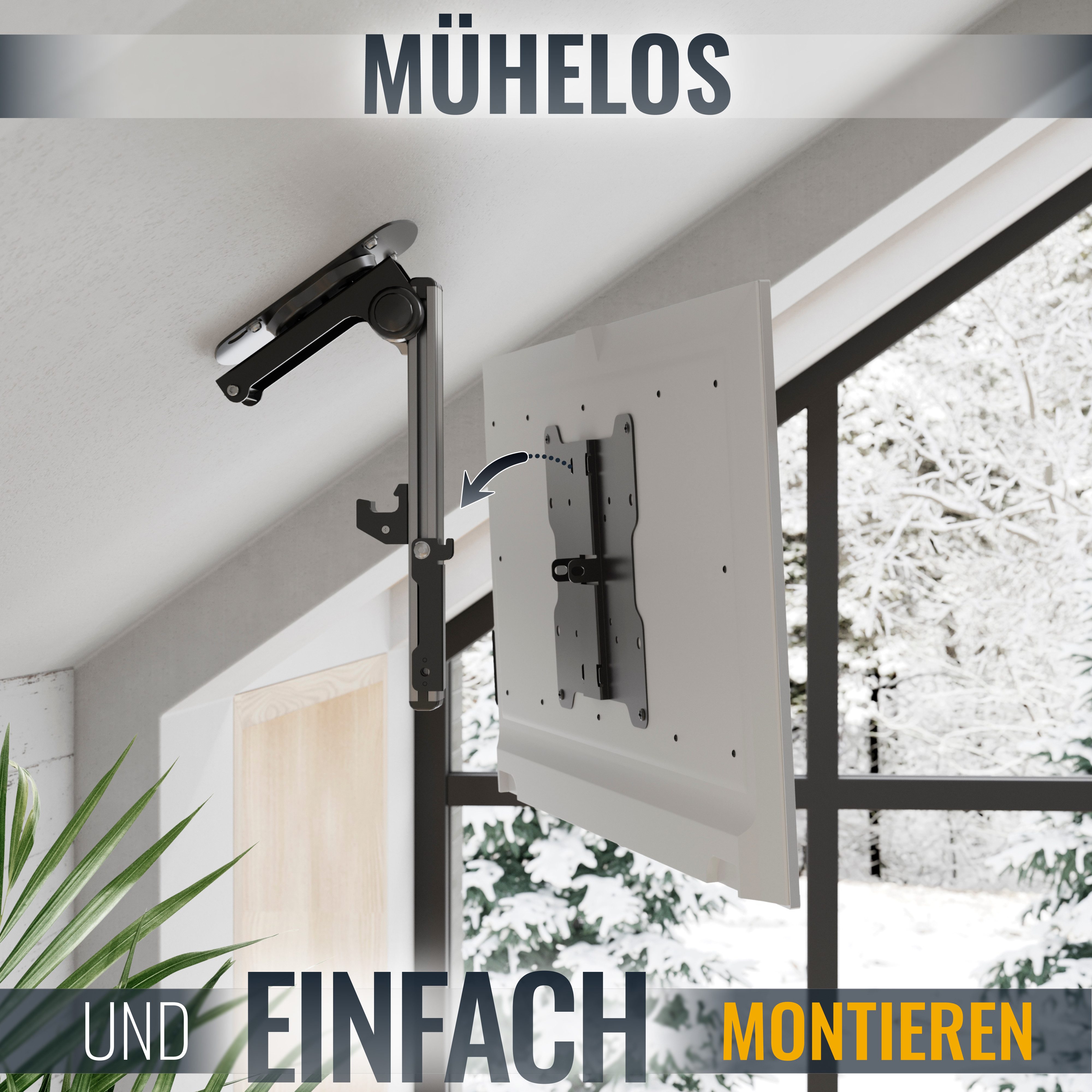 RICOO TV-Deckenhalterung TV Deckenhalter 13"-33" bis 20Kg für LCD / LED / Plasma Monitor D0122, (bis 33 Zoll, VESA 75x75 bis 200x200, 1-tlg., sufenlos ein- / ausklappbar, Frontplatte in der Höhe verstellbar, für Decke Dachschräge, +/-45° schwenkbar, von 265 - 400mm ausziehbar)