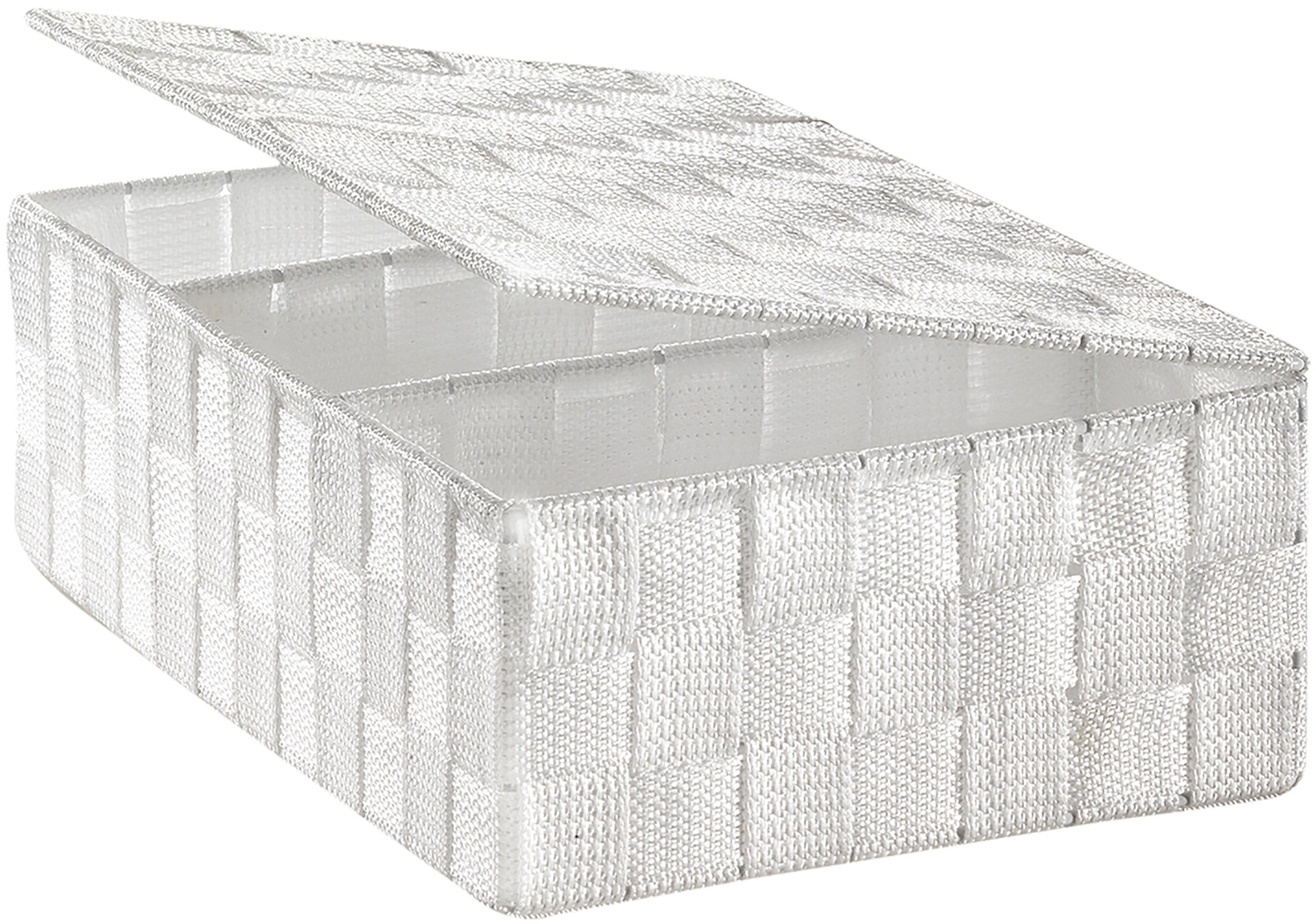 Kobolo Aufbewahrungskorb Regalkorb weiß mit Deckel Nylon auf Metallrahmen günstig online kaufen