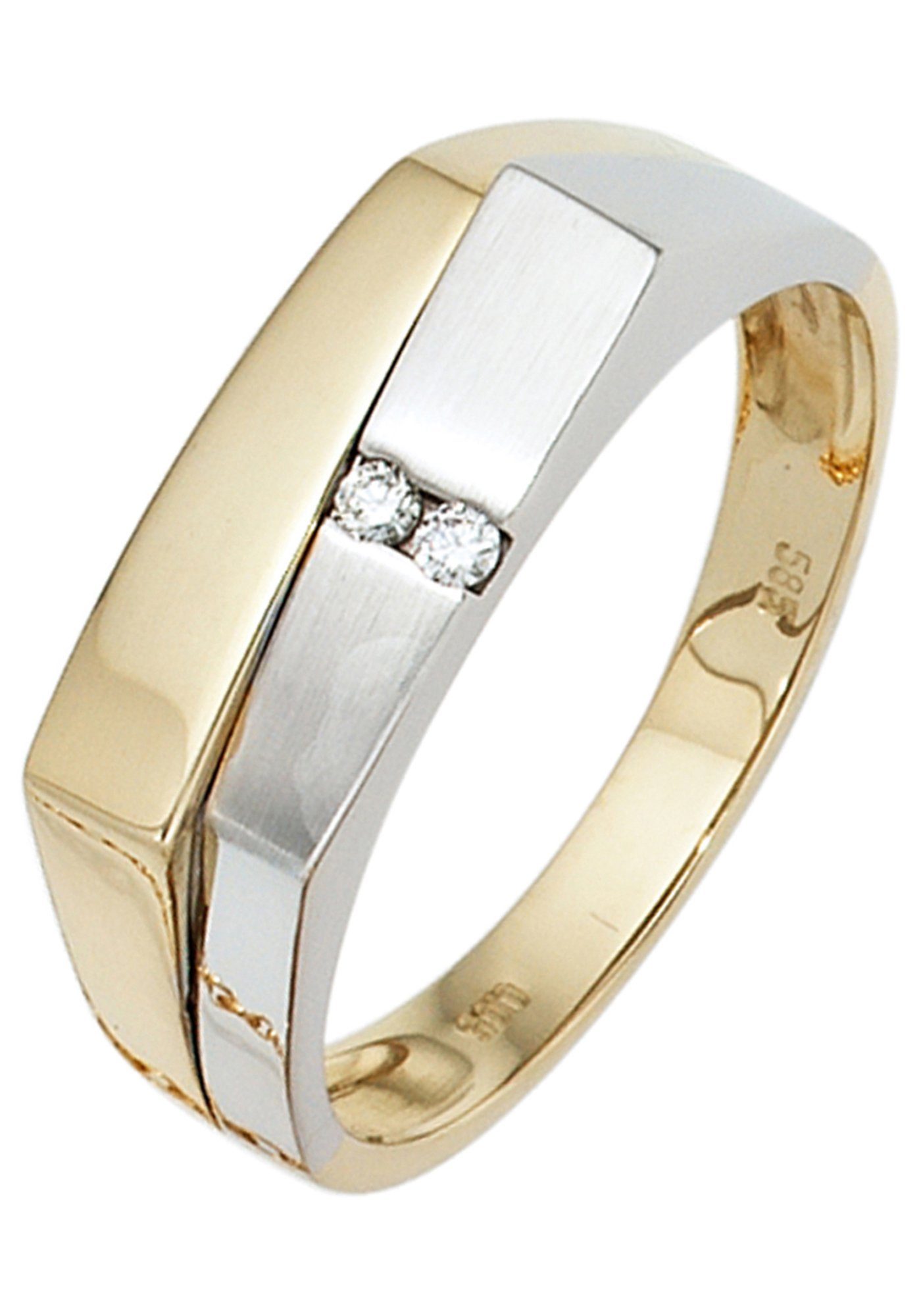 JOBO Diamantring, 585 Gelbgold Weißgold mit 2 Diamanten