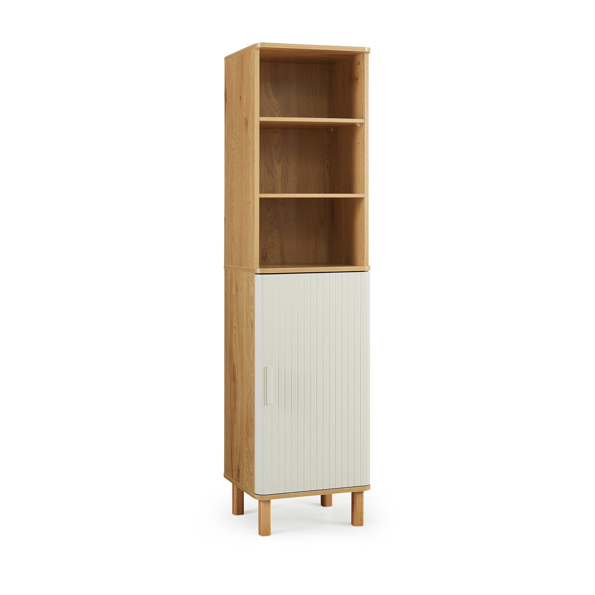 en.casa Hochschrank »Ferrersp« 1 Tür und 6 Fächer 160x42x35 cm Eicheoptik/Sandfarben