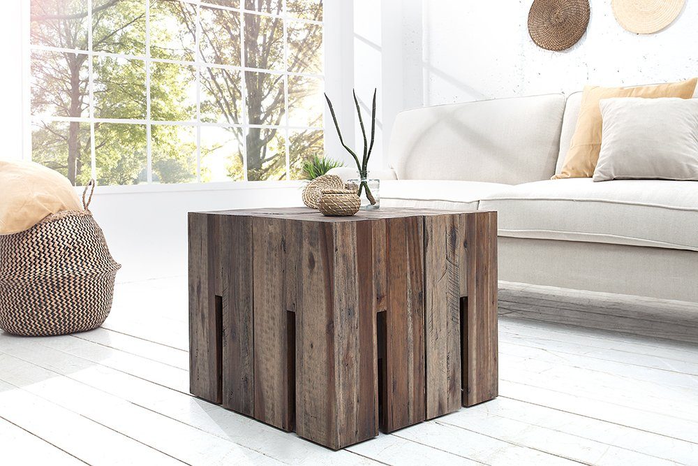 · riess-ambiente Vintage Hocker Design Massivholz natur, Beistelltisch CASTLE 30cm · Treibholz ·