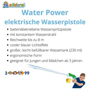 alldoro Wasserpistole 63077, Elektrische Wasserpistole grün-weiß, spritzt bis zu 8 m, 230 ml Tank