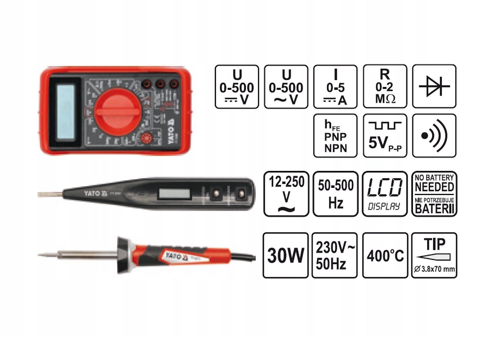 Yato TRIZERATOP Werkzeugset Elektrowerkzeugsatz Teilig 68 Messgerät Lötkolben, (Komplett-Set)