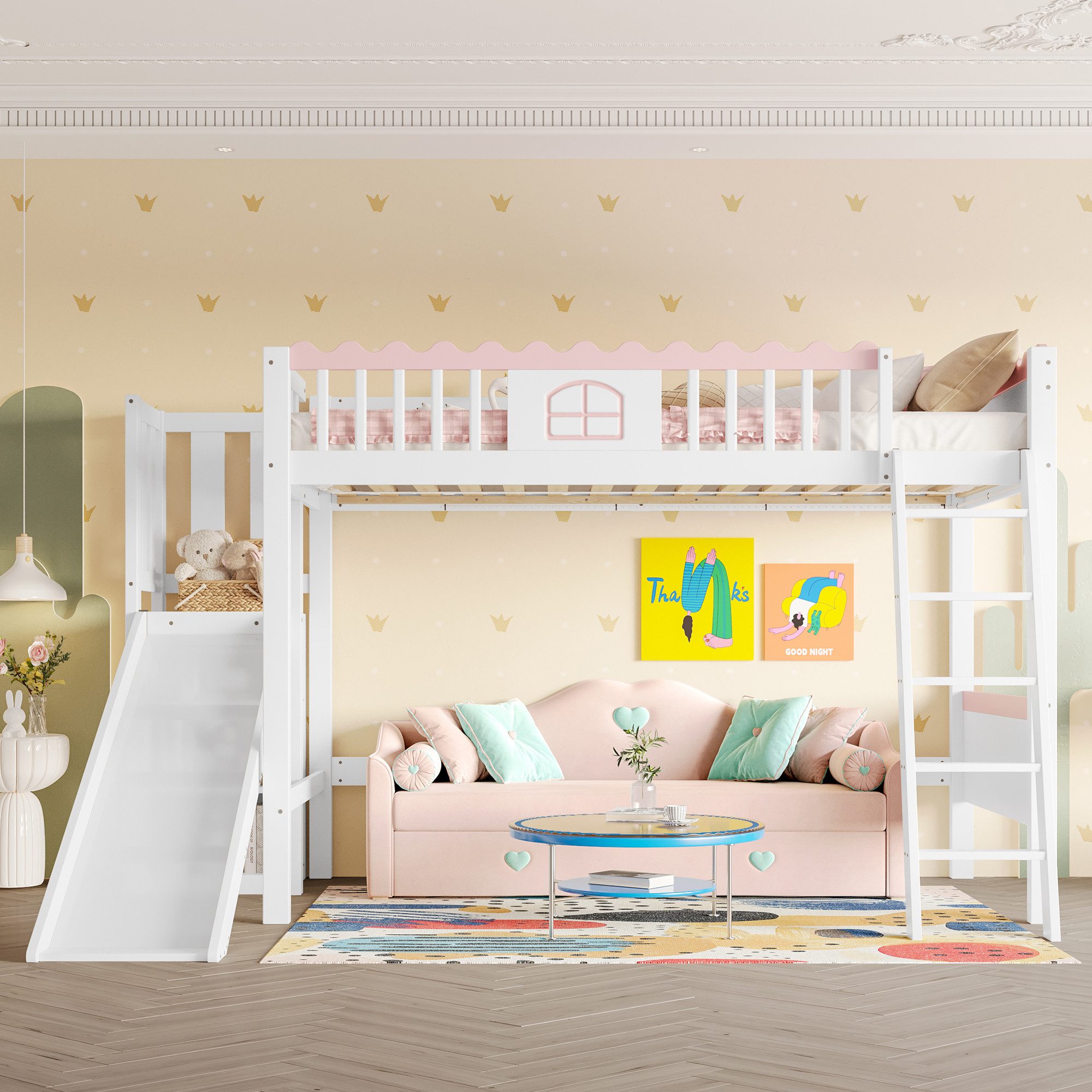 OKWISH Kinderbett Funktionsbett Holzbett (mit LED-Leuchten, günstig online kaufen