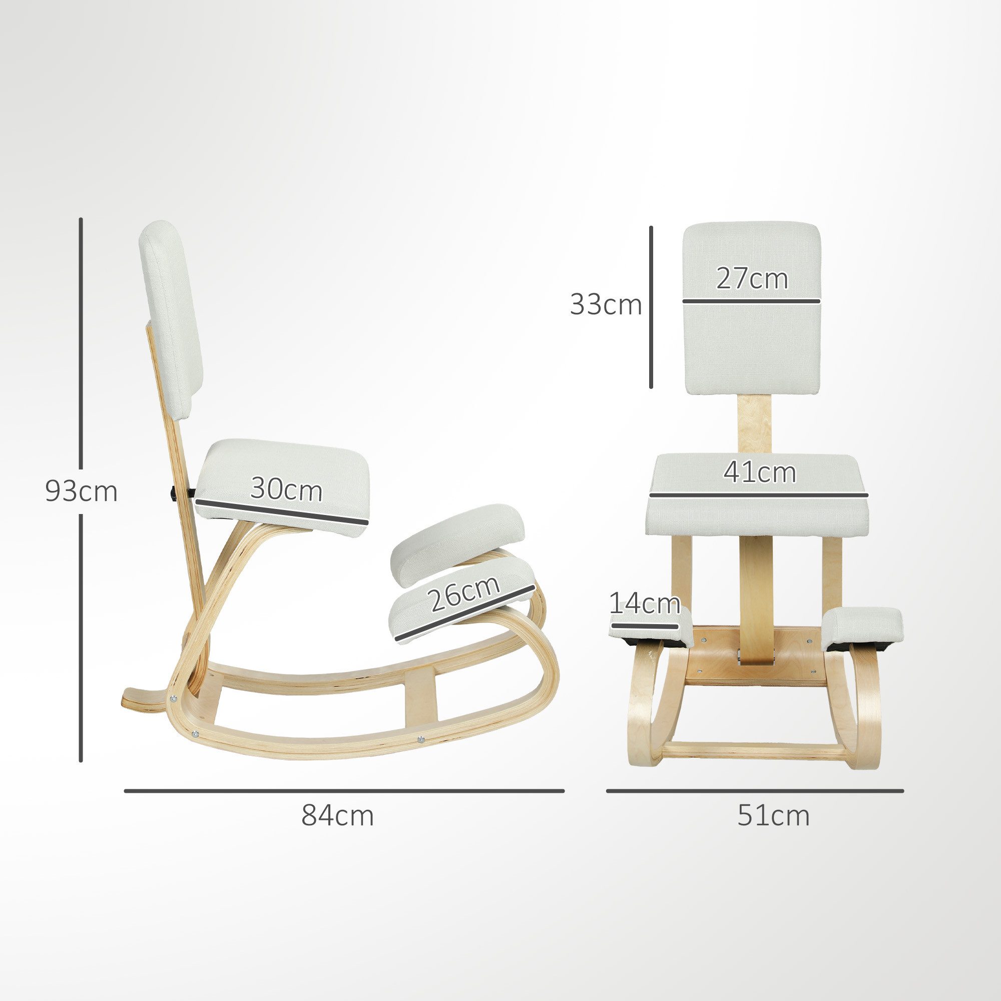 HOMCOM Stuhl Kniehocker Gesundheitsstuhl für Zuhause, Lindern & Körperhaltung (Ergonomischer Kniestuhl, 1 St), zur Verbesserung der Nackenschmerzen Rückenschmer – Bild 3 von 5