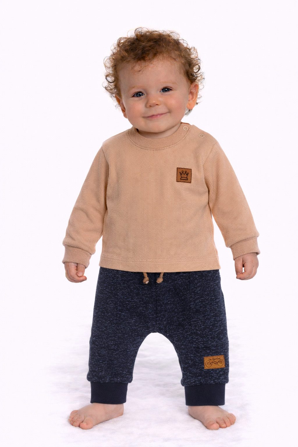 La Bortini Langarmshirt & Hose Anzug für Babys und Kinder in Beige Blau Pulli Hosen Set 44 50 56 62 68 74 80 86 92 98