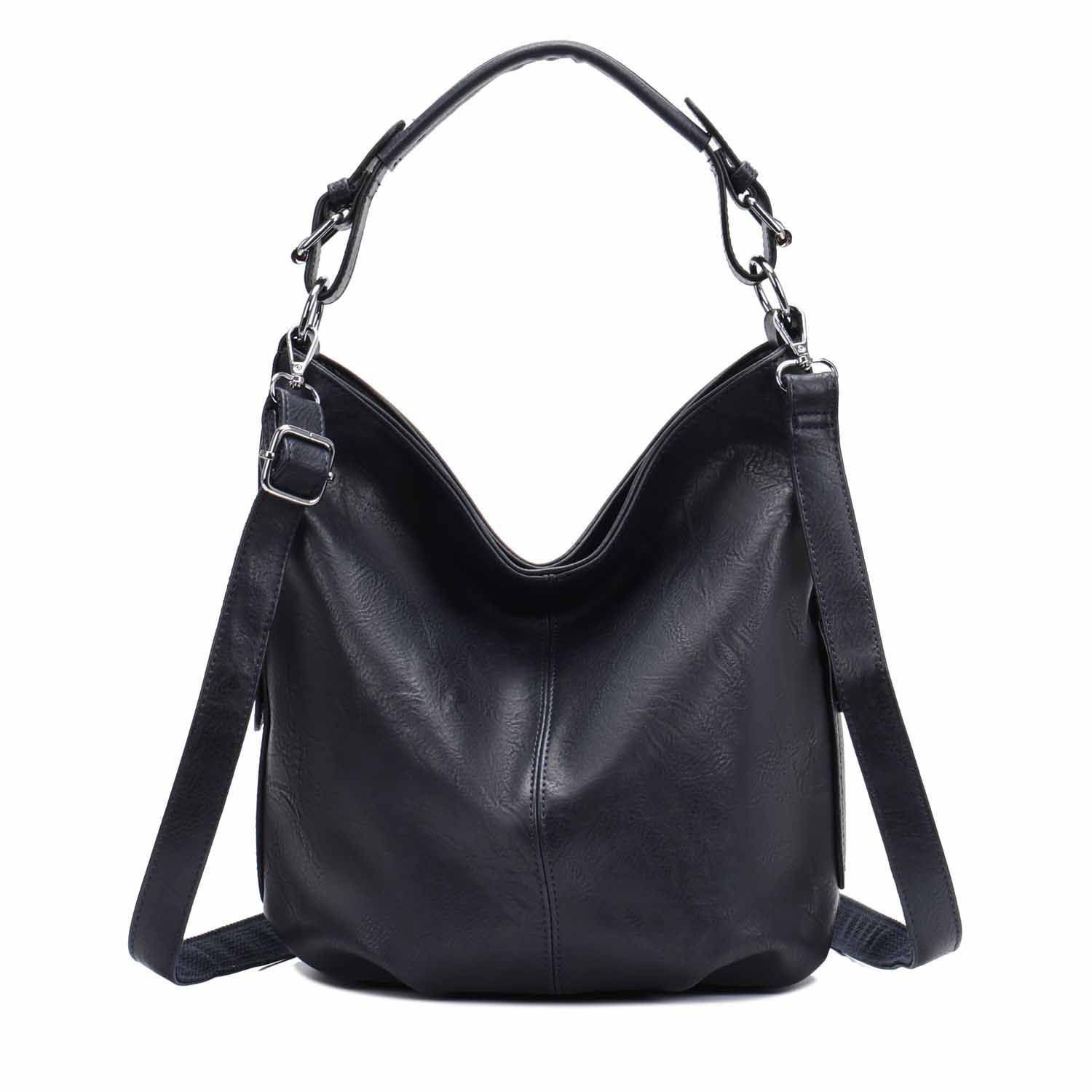 ITALYSHOP24 Schultertasche DAMEN TASCHE Hobo Bag Umhängetasche Crossbody Shopper Leder Optik (Spar-Set: Henkel Tasche mit Schultergurt, Workbag Leder Optik, 2-tlg., mit Henkel und Schultergurt), City Bag Damentasche CrossBag Freizeit Henkeltasche Reise Abend Modern