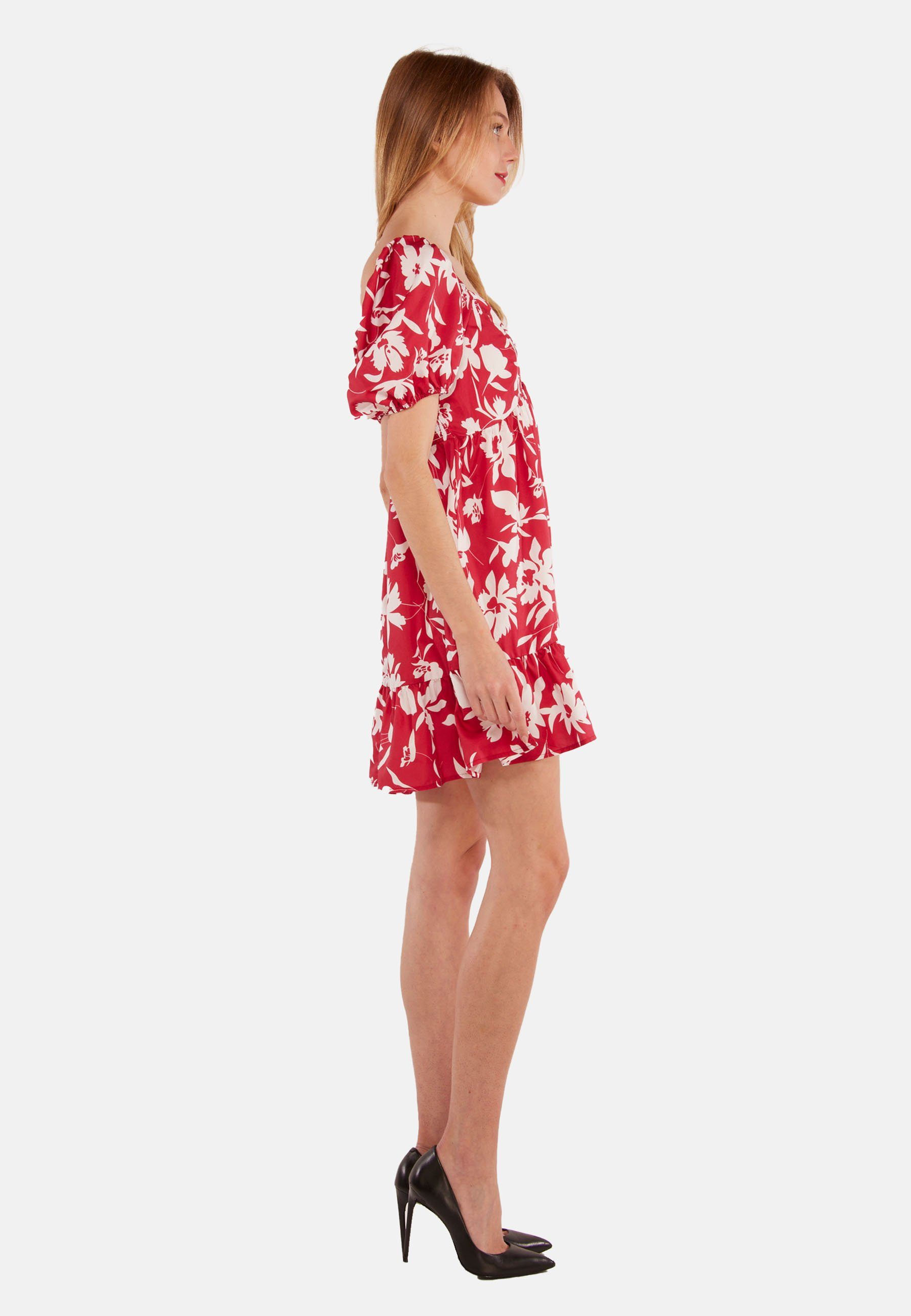 Kleid Minikleid atmungsaktiv Rot/weiss Flower Tooche