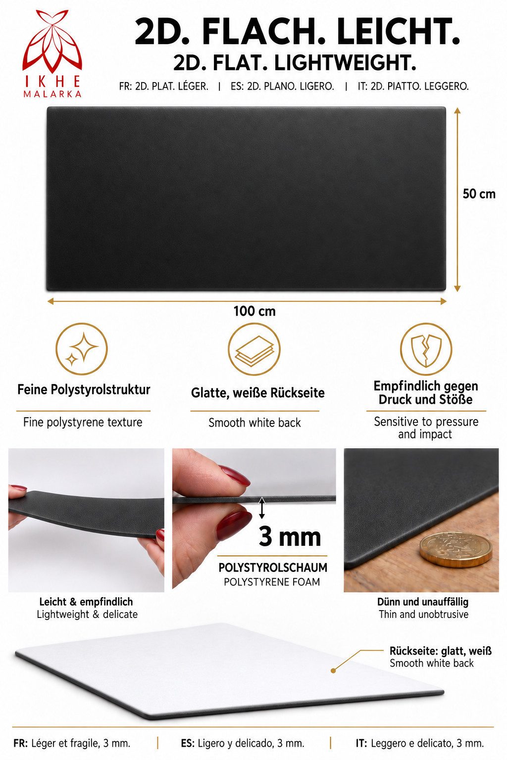 IKHEMalarka 3D Wandpaneel Betonoptik Marmor Ziegel aus Polystyrol Styropor XPS, BxL: 50,00x100,00 cm, 0,50 qm, (1 Stück, 0,5m) Deckenpaneelen - 3mm dick - 100x5 – Bild 2 von 5