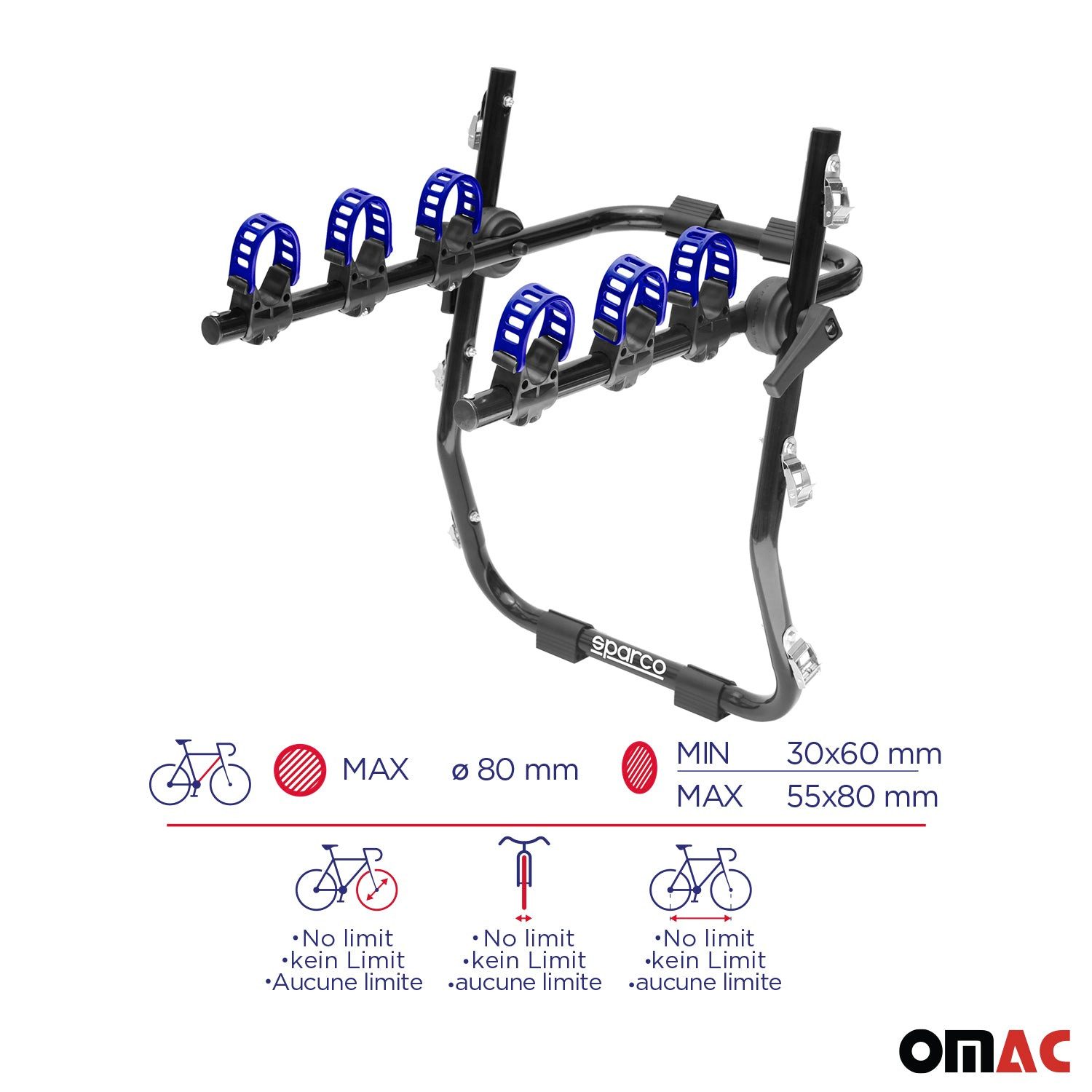 OMAC Heckfahrradträger Fahrradträger Heckklappe E Bike, Faltbar, Abnehmbar, Leichtgewichtig