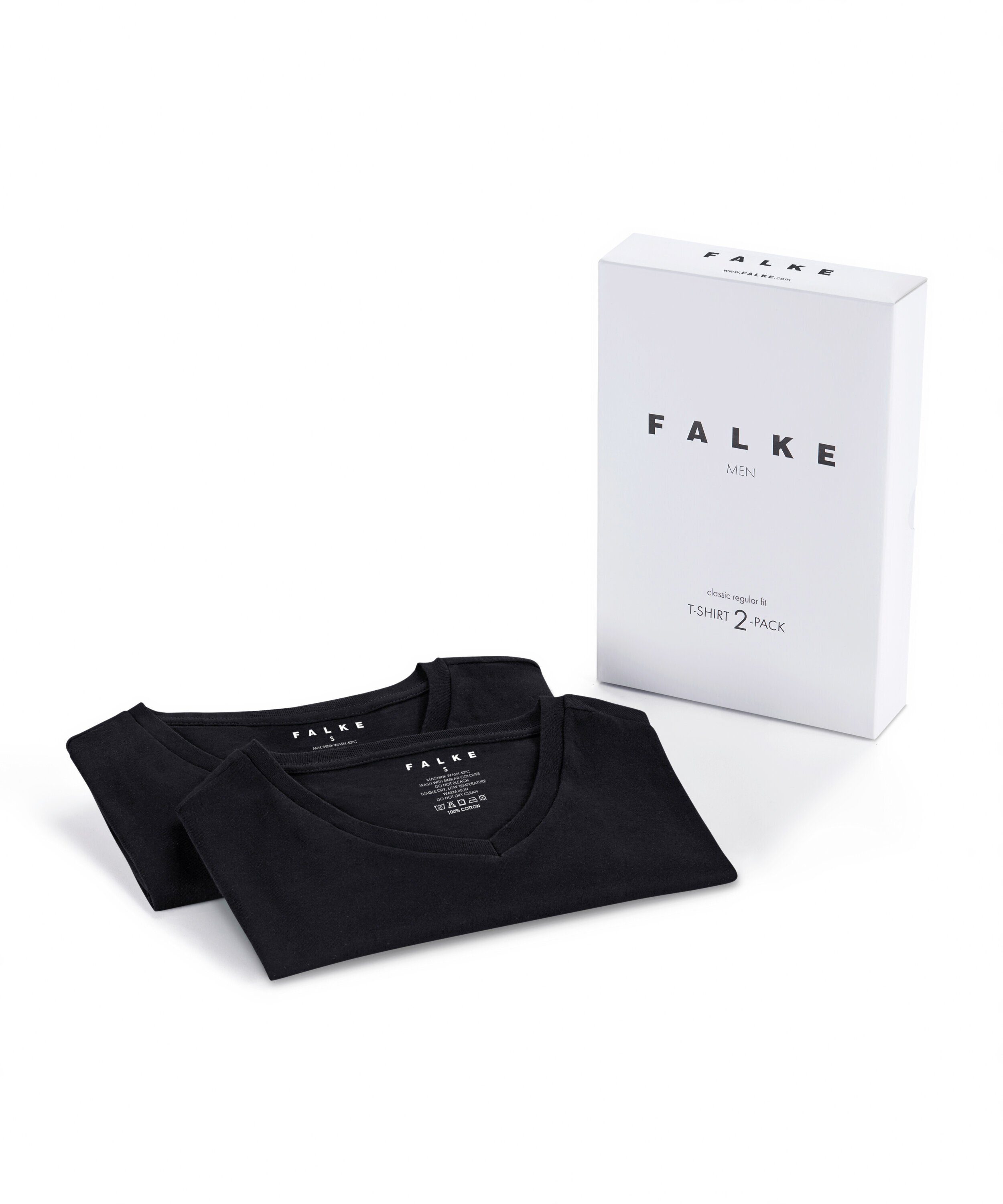 feiner (3000) aus FALKE black (1-tlg) 2-Pack ägyptischer T-Shirt Baumwolle