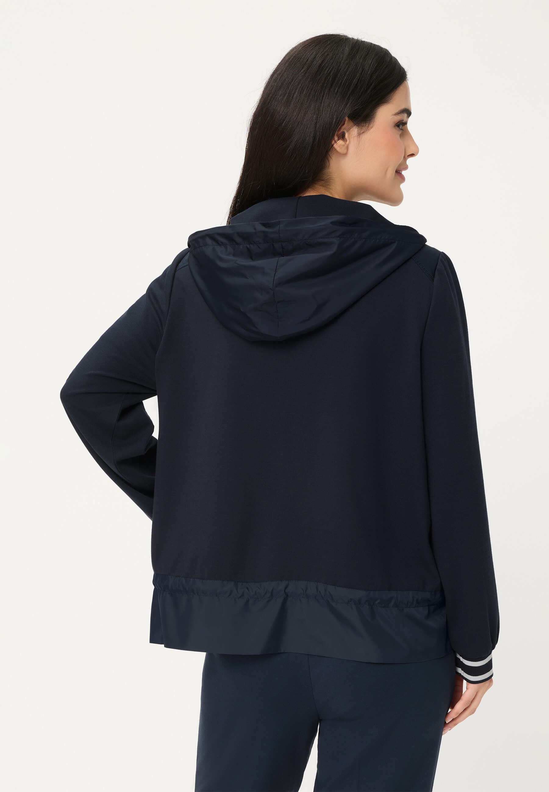 Olsen Kurzjacke im Materialmix mit Kapuze und Reißverschluss