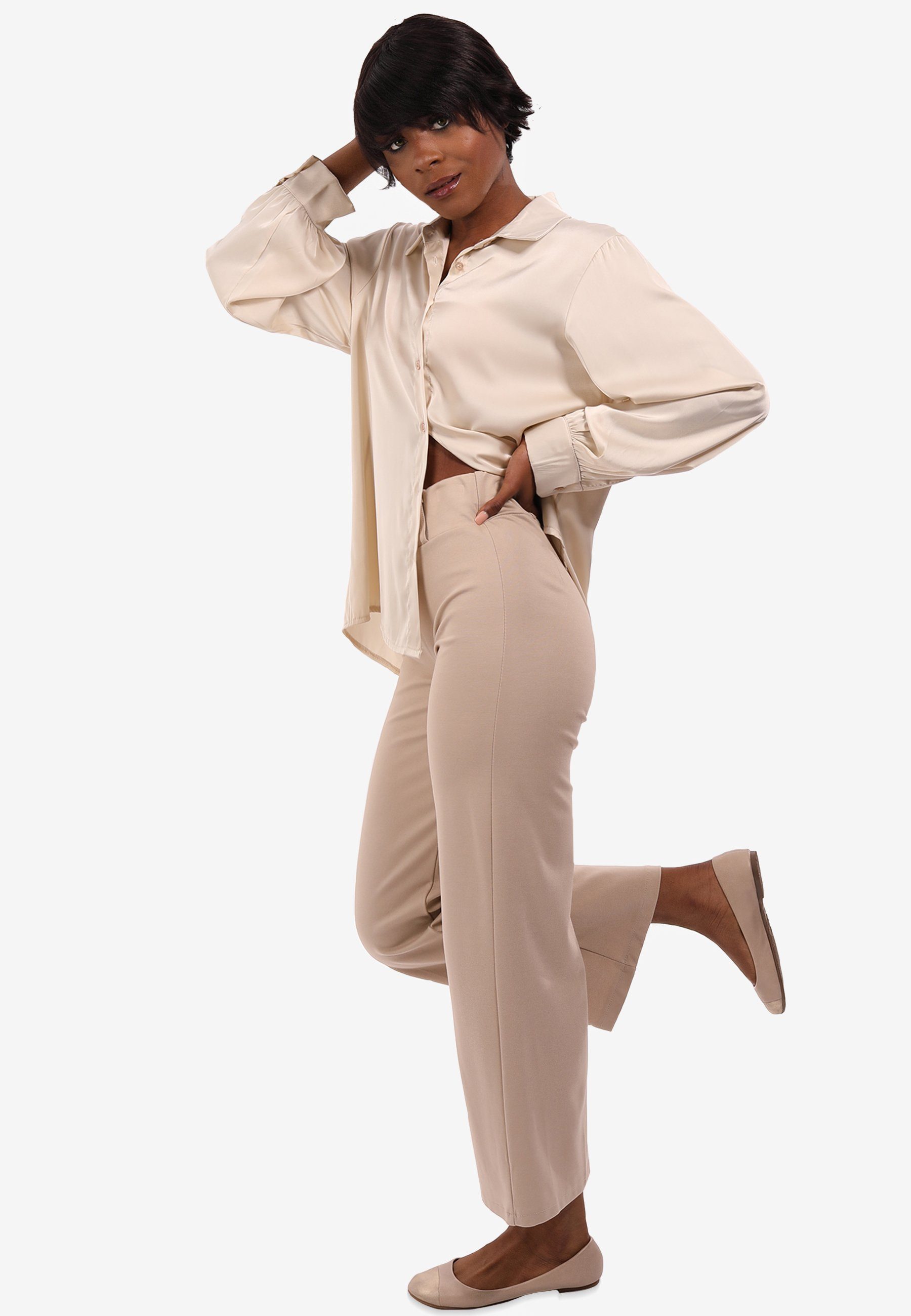 YC Fashion & Jerseyhose weitem mit beige Bund mit Bein elastischem Jerseyhose Style