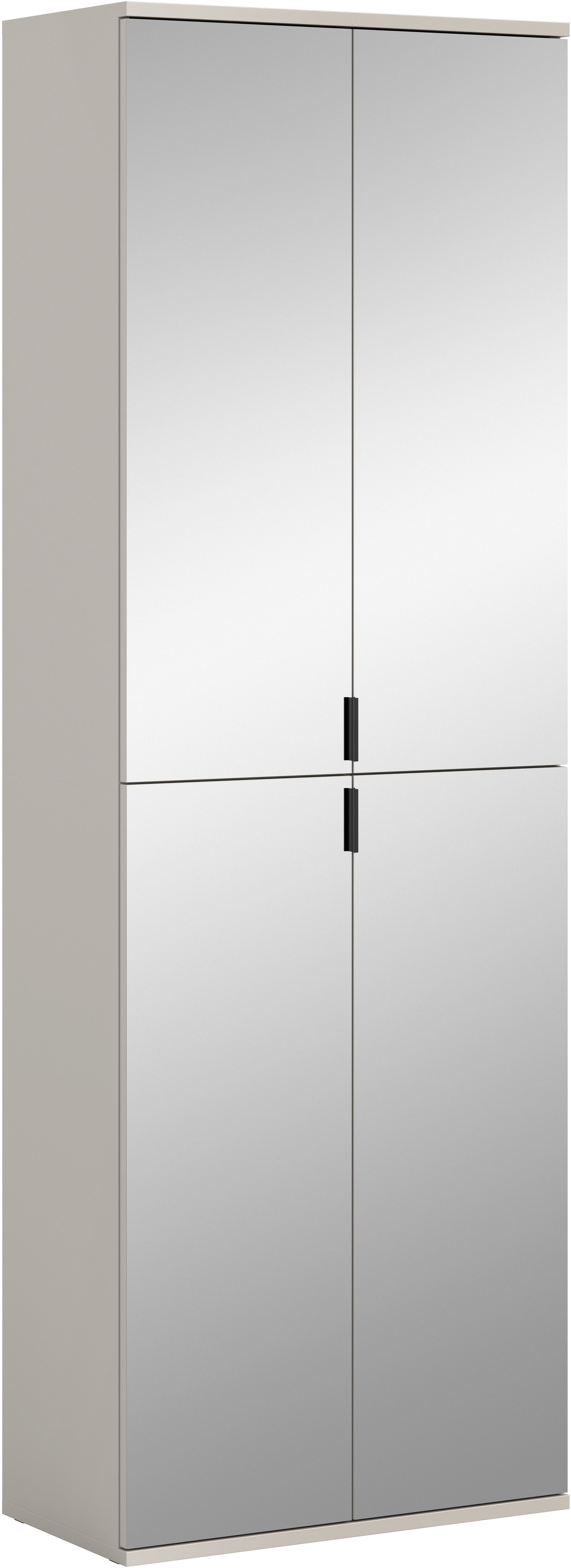 Home affaire Schuhschrank TRONDHEIM, Höhe 193 cm, 4 Spiegeltüren, 9 Fächer, 7 Einlegeböden (inkl. ausziehbarer Kleiderstange, in verschiedenen Farben erhältlich) Schrank, Hochschramk, Mehrzweckschrank, Universalschrank, Flur, Diele