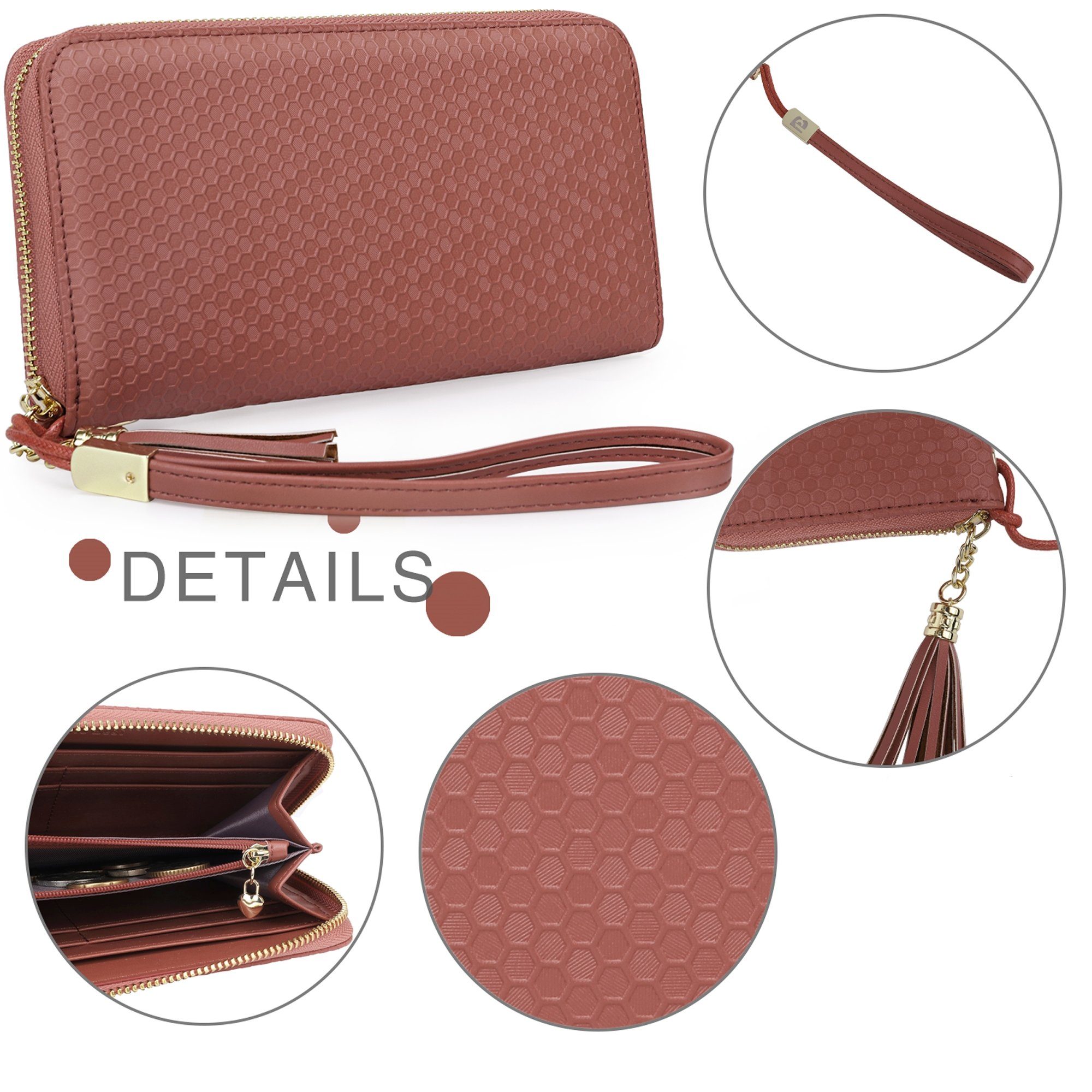 Pomelo Best Geldbörse Ledergeldbörse Handytasche Leder Geldbeutel Kartenhalter), mit Wallet, Lang Portmonee Damen 10,5 NFC 20 Kartenetui, Kartenfächer, Weich mit Schokolade Slim RFID-Schutz Handtasche 2,5cm Kreditkartenetui, 8 Münzfach Portemonnaie x Groß x (Frauen Brieftasche