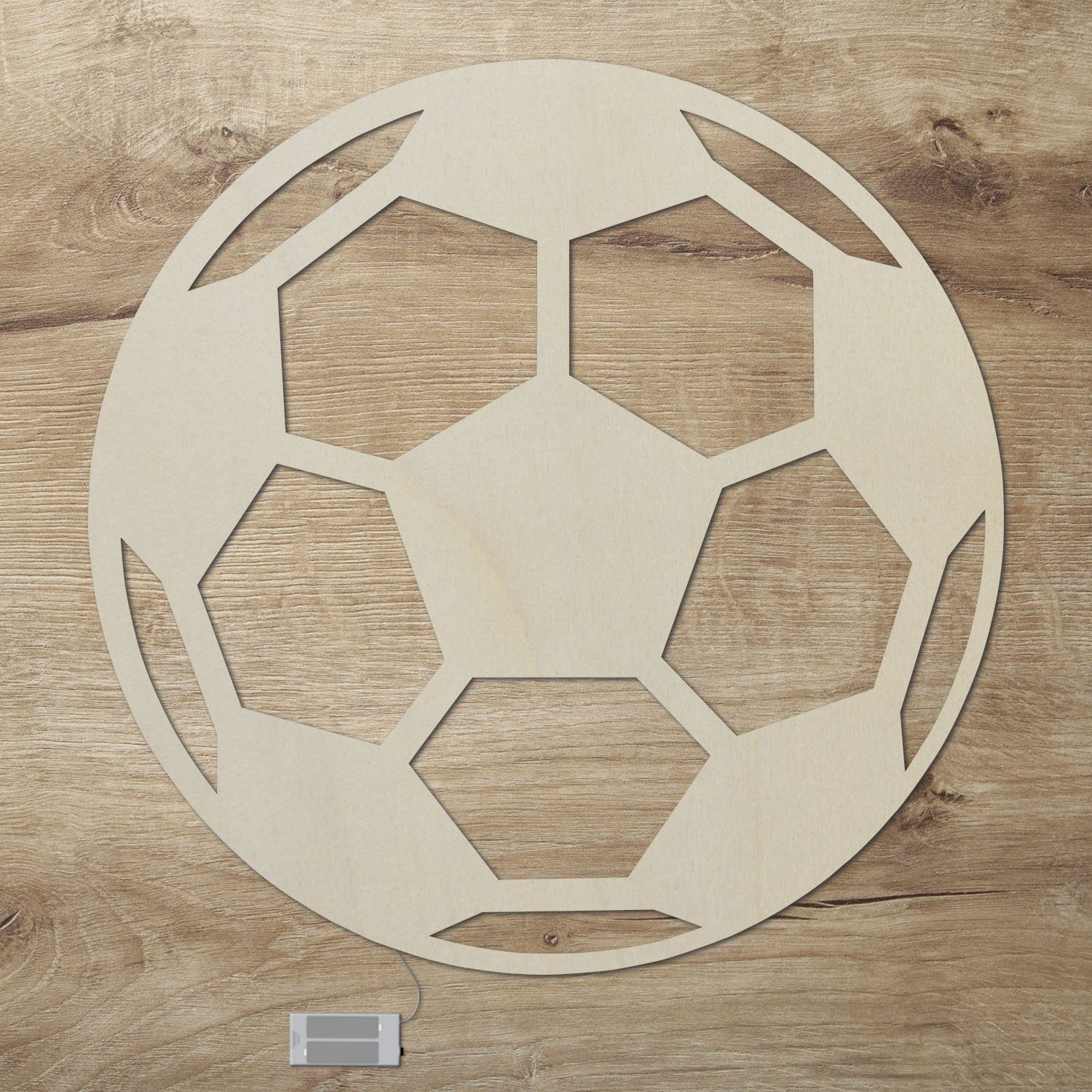 mit Holz Lampe, Namofactur Wohnzimmer Wanddekoobjekt Leuchte LED Wand - Motiv LED Warmweiß, Ohne Dekoobjekt Fussball Fußball batteriebetrieben Zugschalter/Stern, Deko integriert, fest aus Unbehandelt - Dekolicht