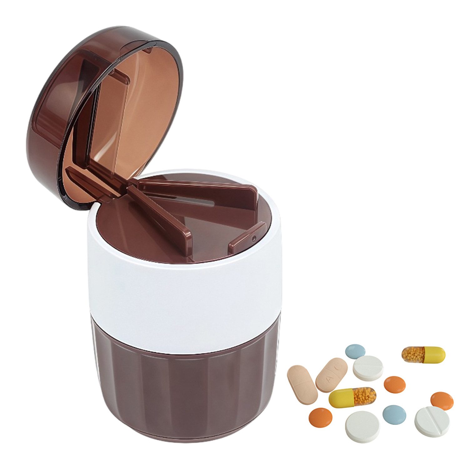 Refttenw Pillendose 3-in-1 Tablettenmühle, Aufbewahrung und Schneidebox,Medikamentenbox