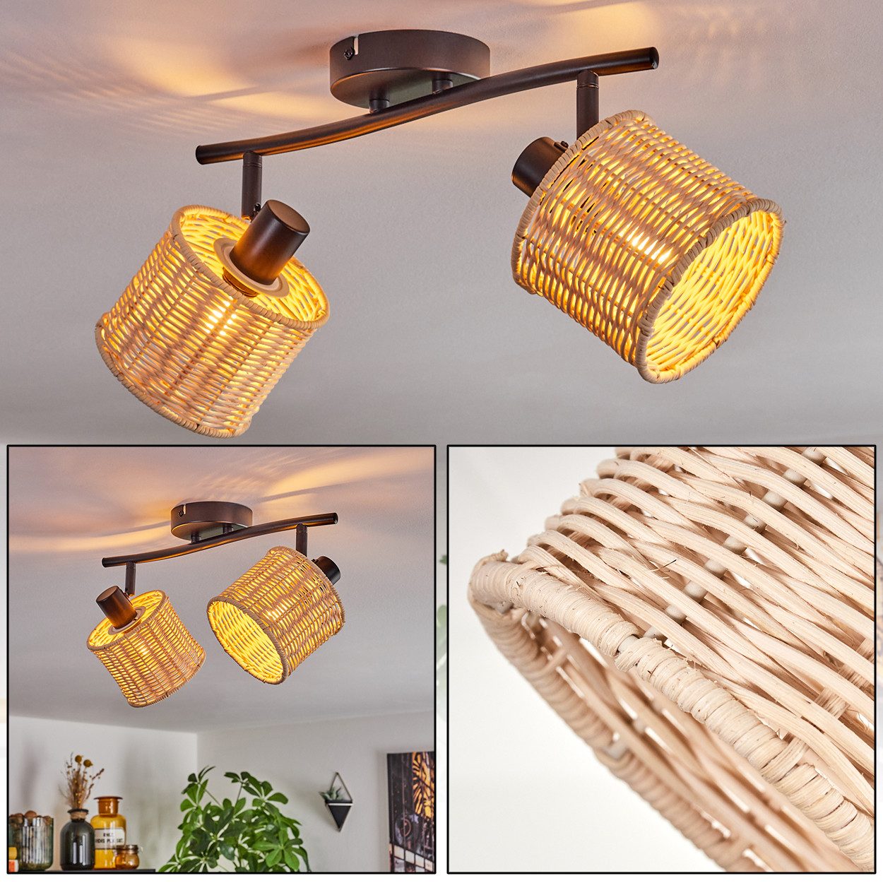 hofstein Deckenleuchte moderne Deckenlampe aus Metall/Rattan günstig online kaufen