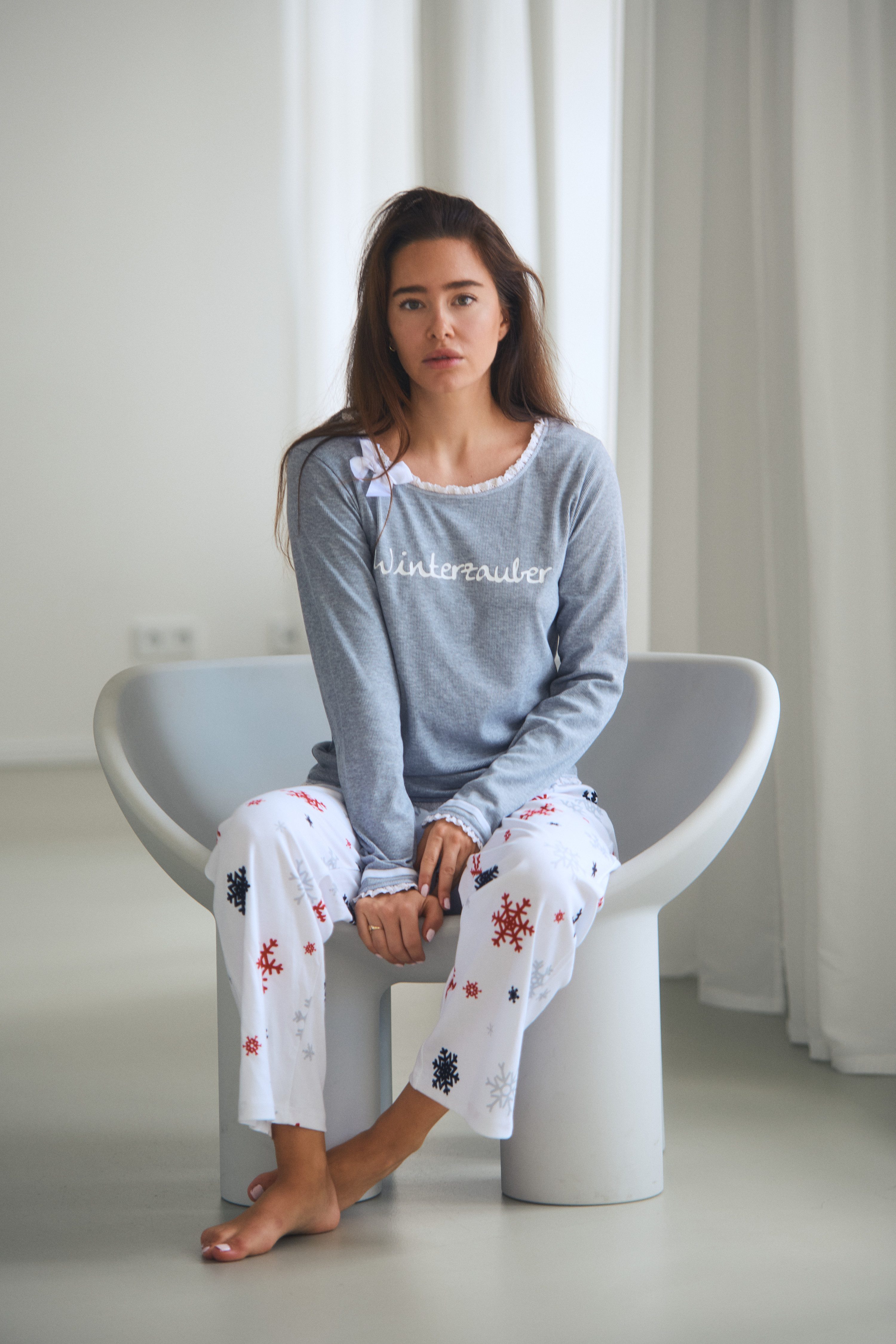 Louis & Louisa Pyjama Louis & Louisa Damen-Pyjama "Winterzauber" Rippe/allover